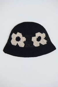 Crochet Bucket Hat Flower Black