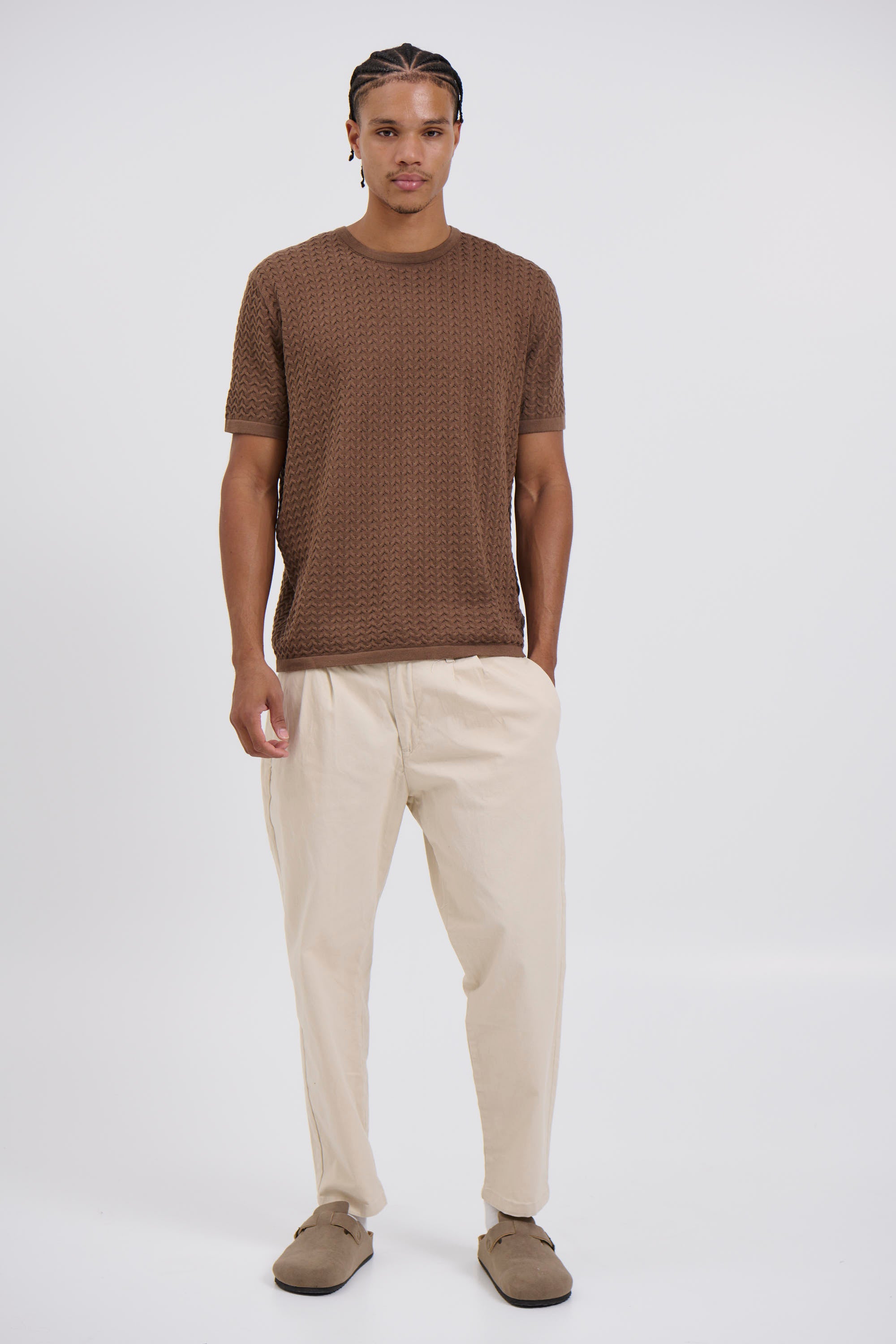 Carter Knitted Crew Tee Choc