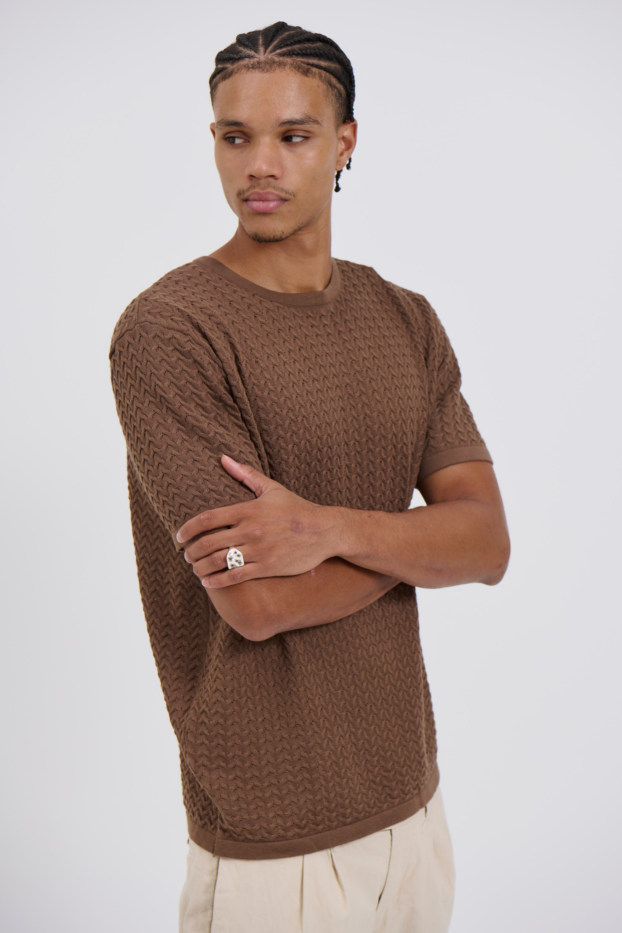 Carter Knitted Crew Tee Choc