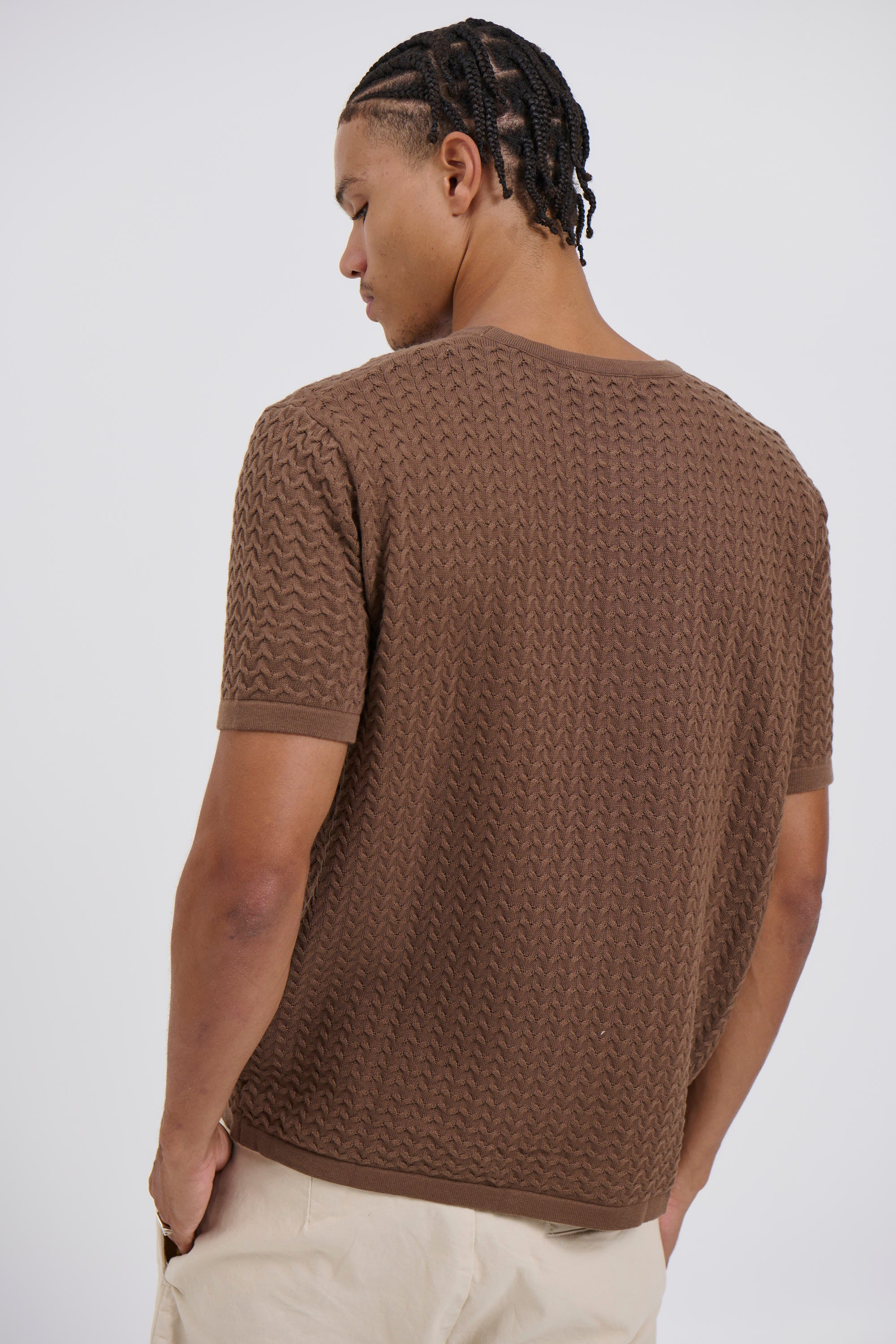 Carter Knitted Crew Tee Choc
