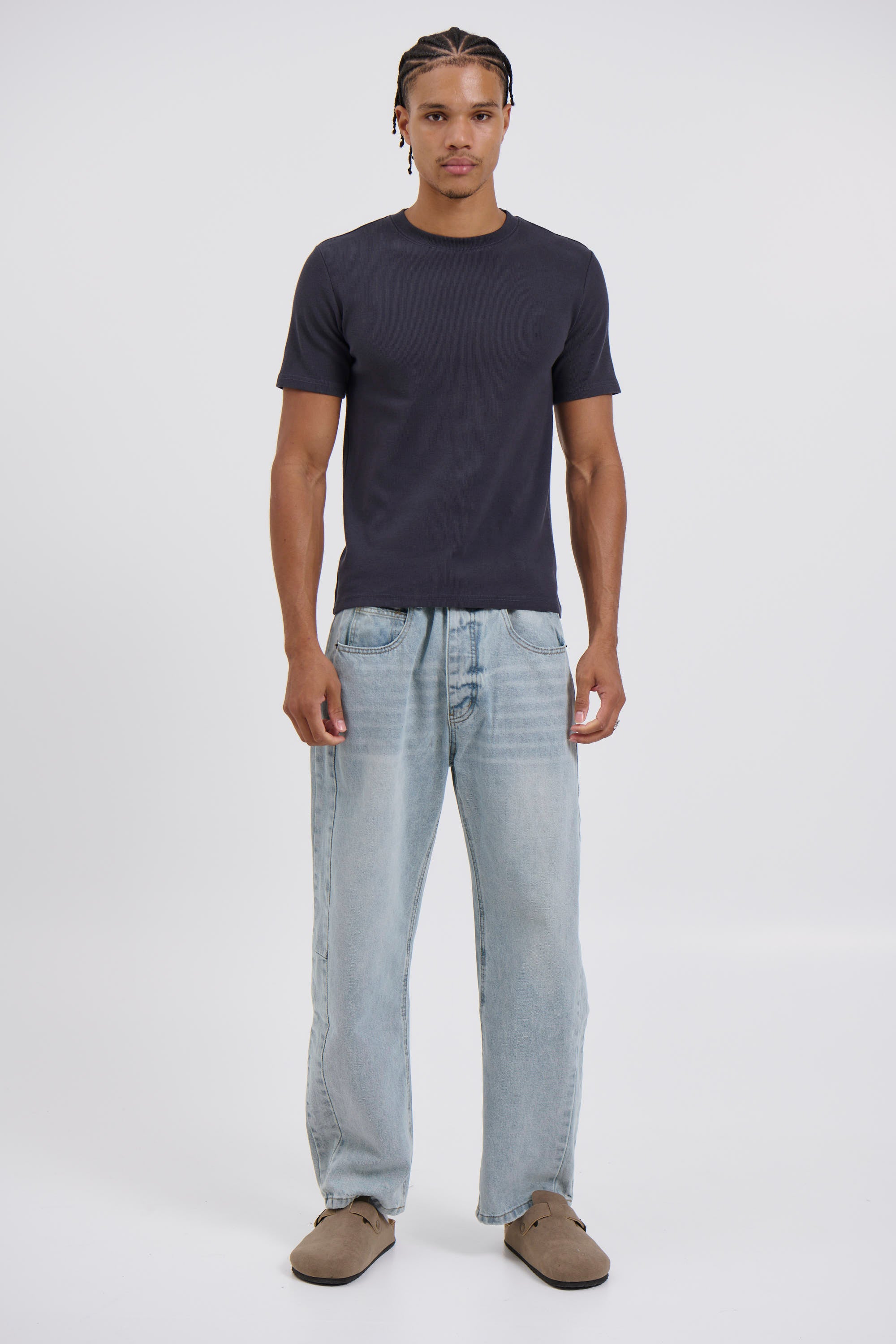 Fitted Ribbed Tee Charcoal