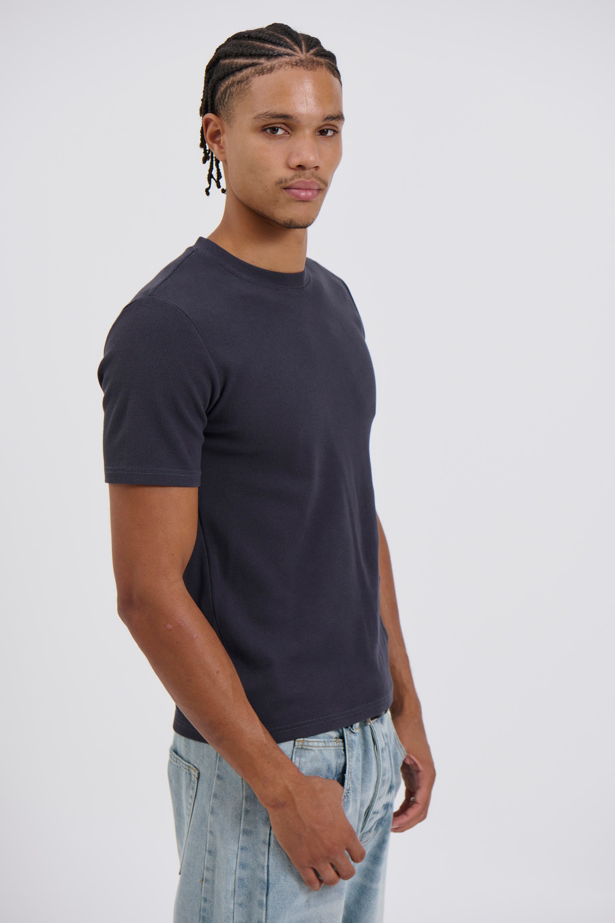 Fitted Ribbed Tee Charcoal