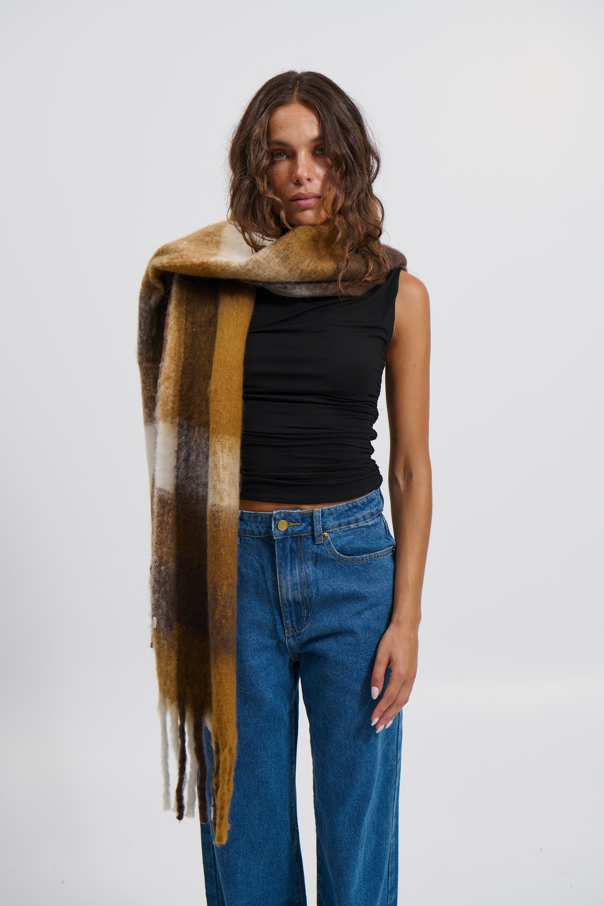 Dijon Checkered Scarf Earth
