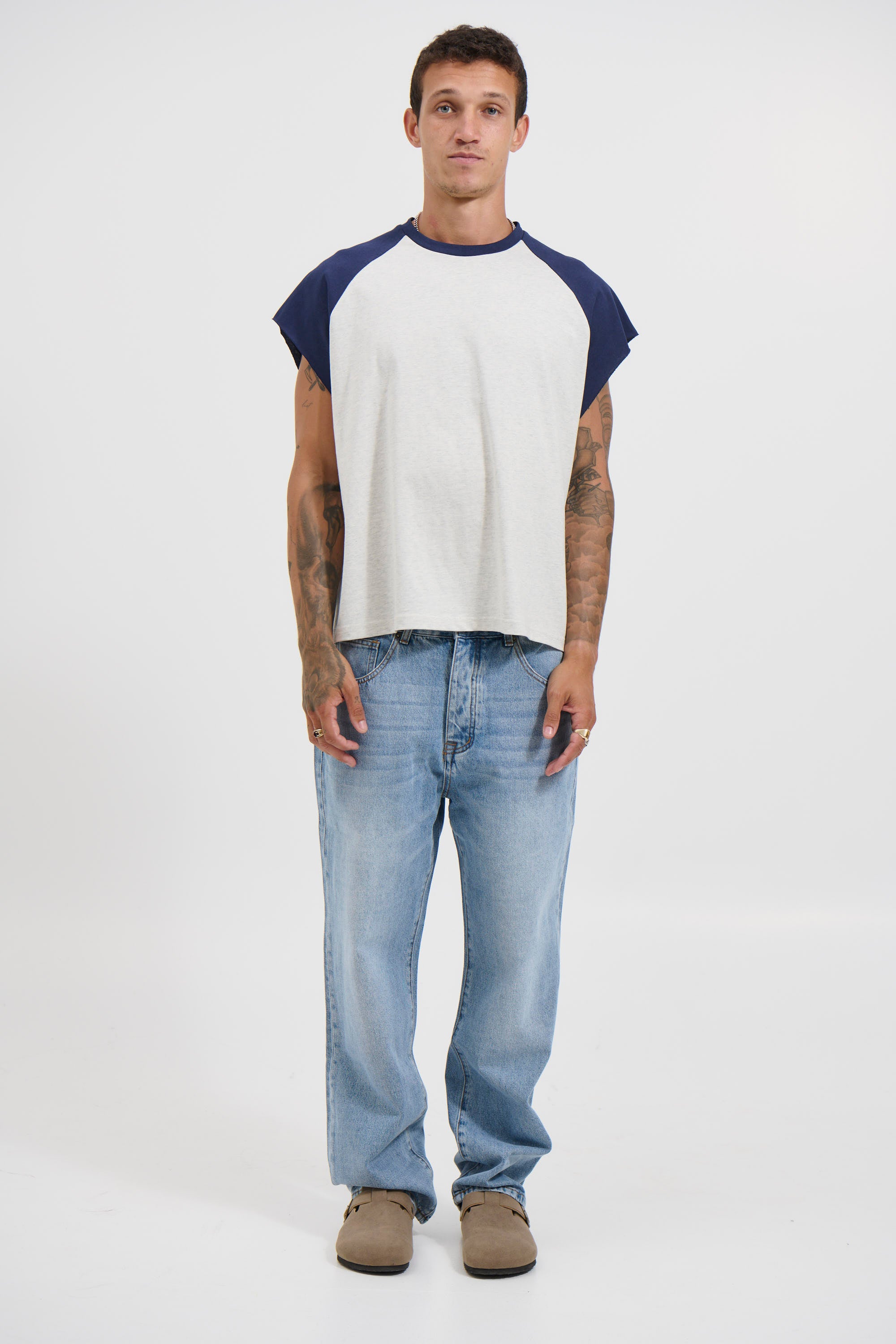Raglan Crop Box Tank Navy