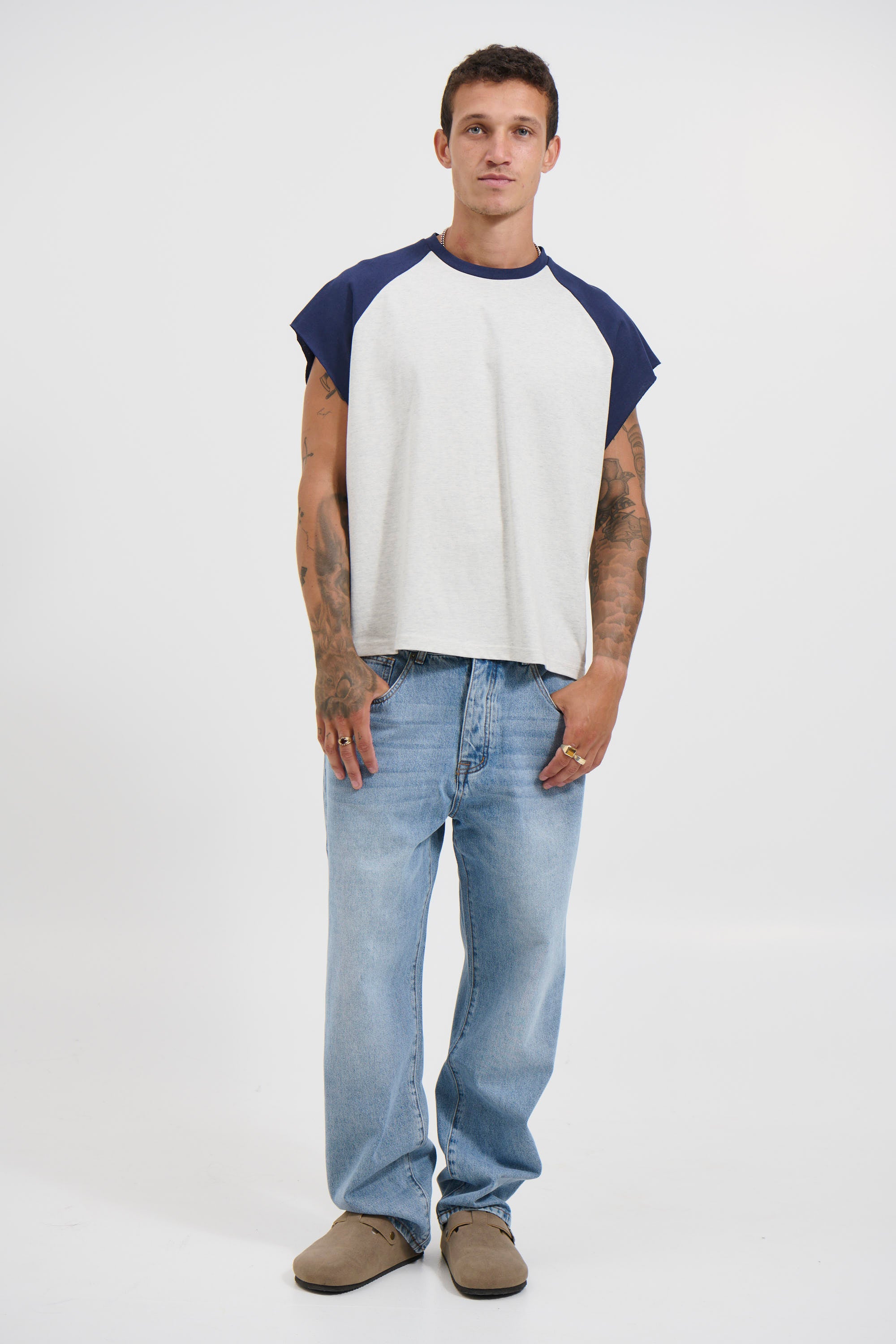 Raglan Crop Box Tank Navy