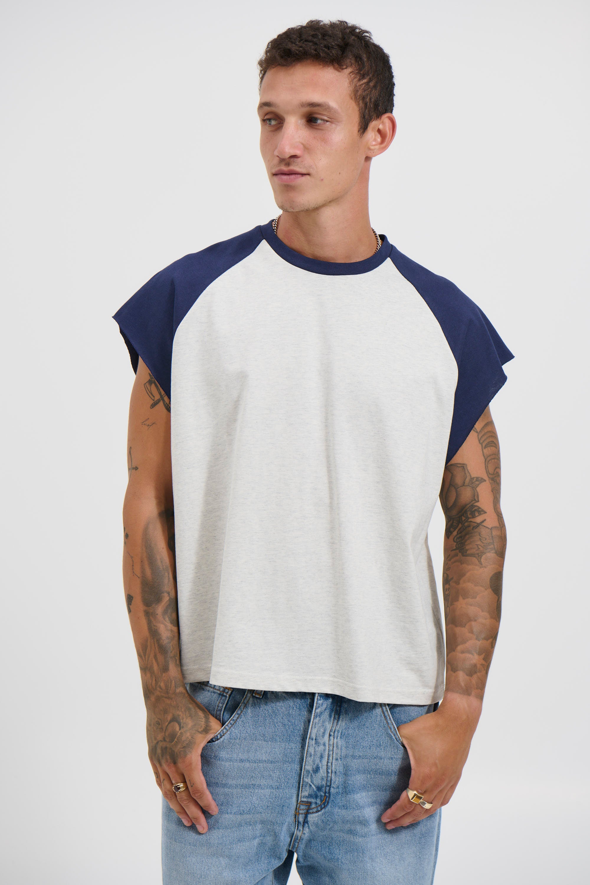 Raglan Crop Box Tank Navy