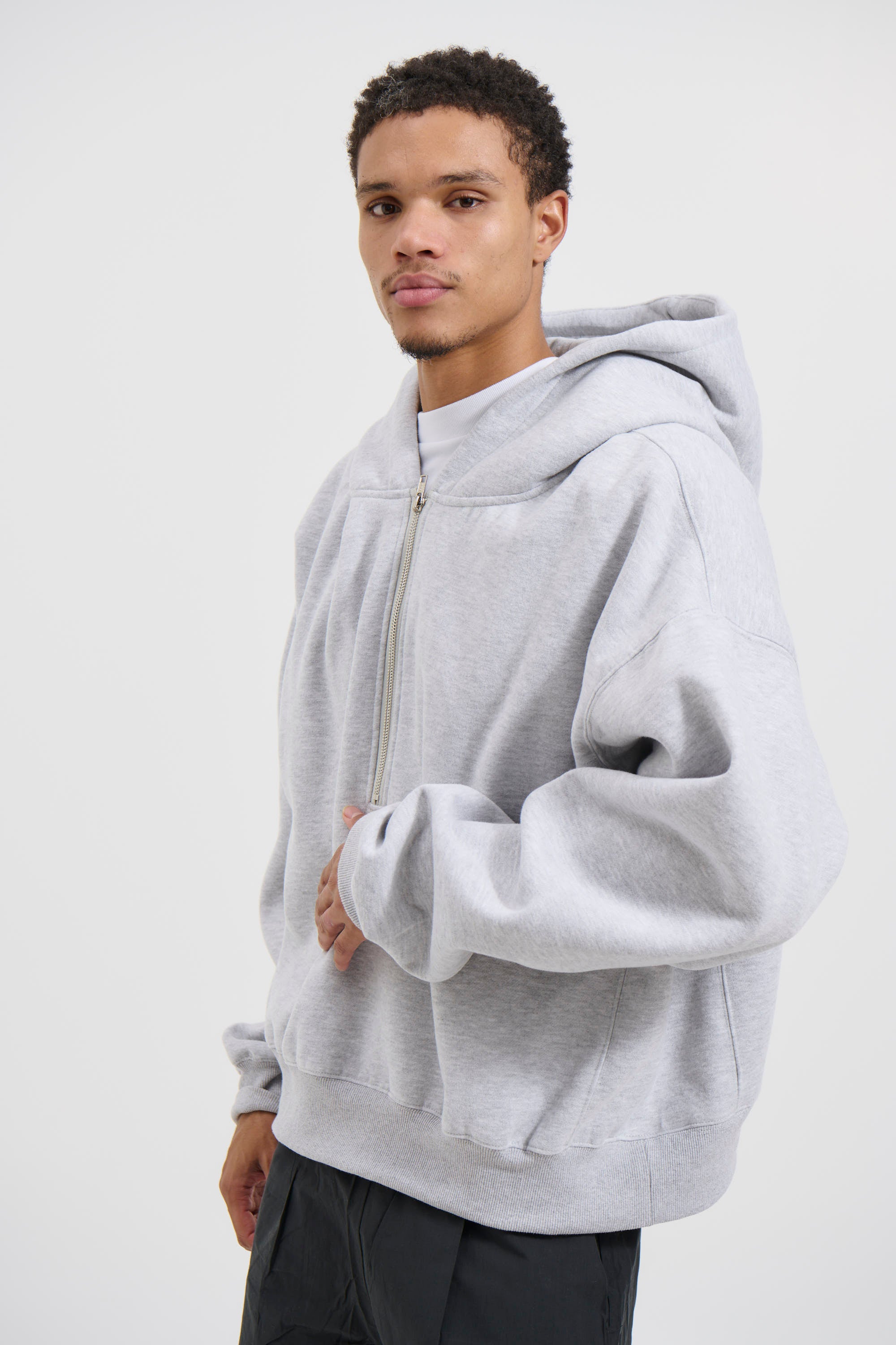 Half Zip Heavyweight Hood Grey