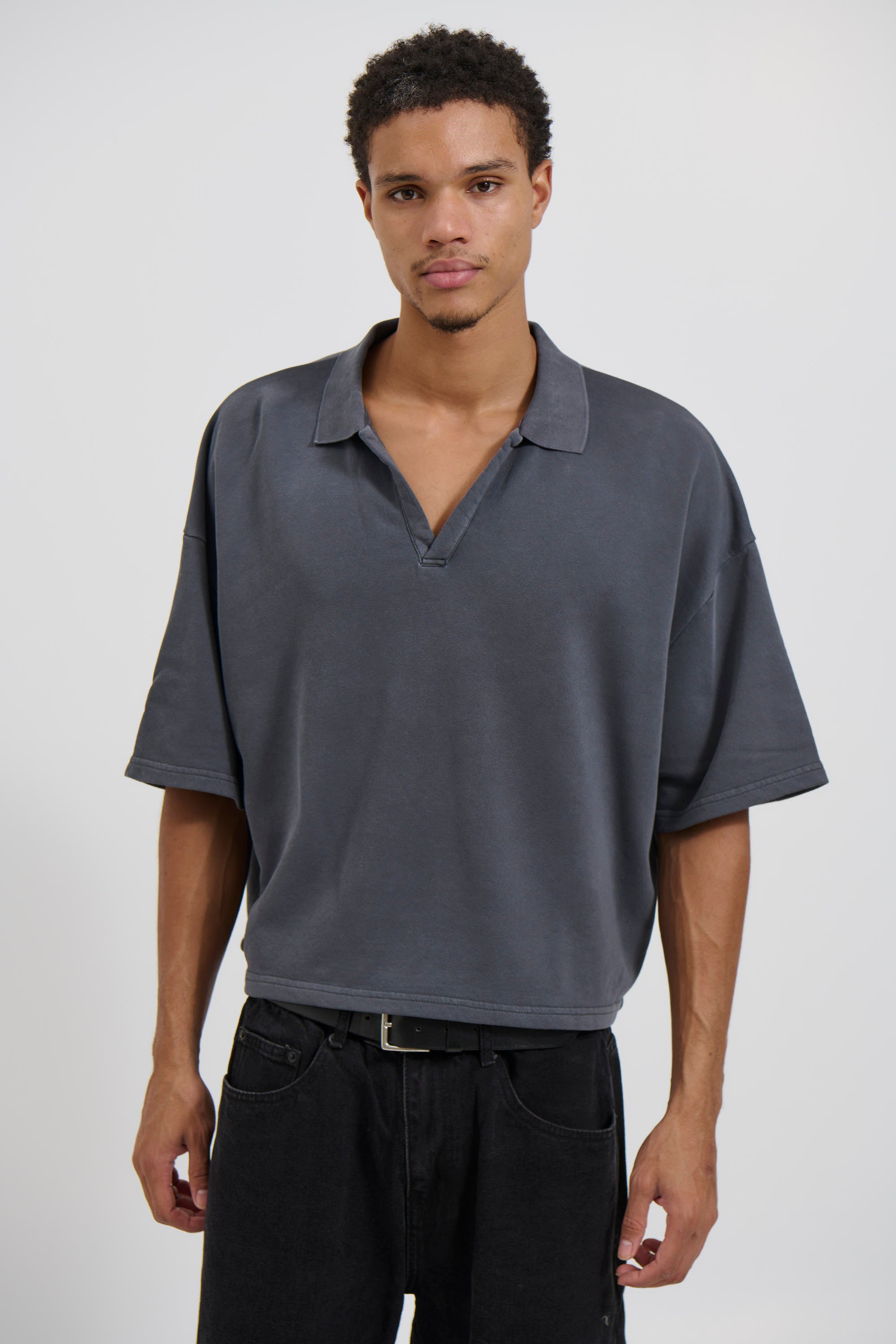 Jersey Crop Polo Charcoal