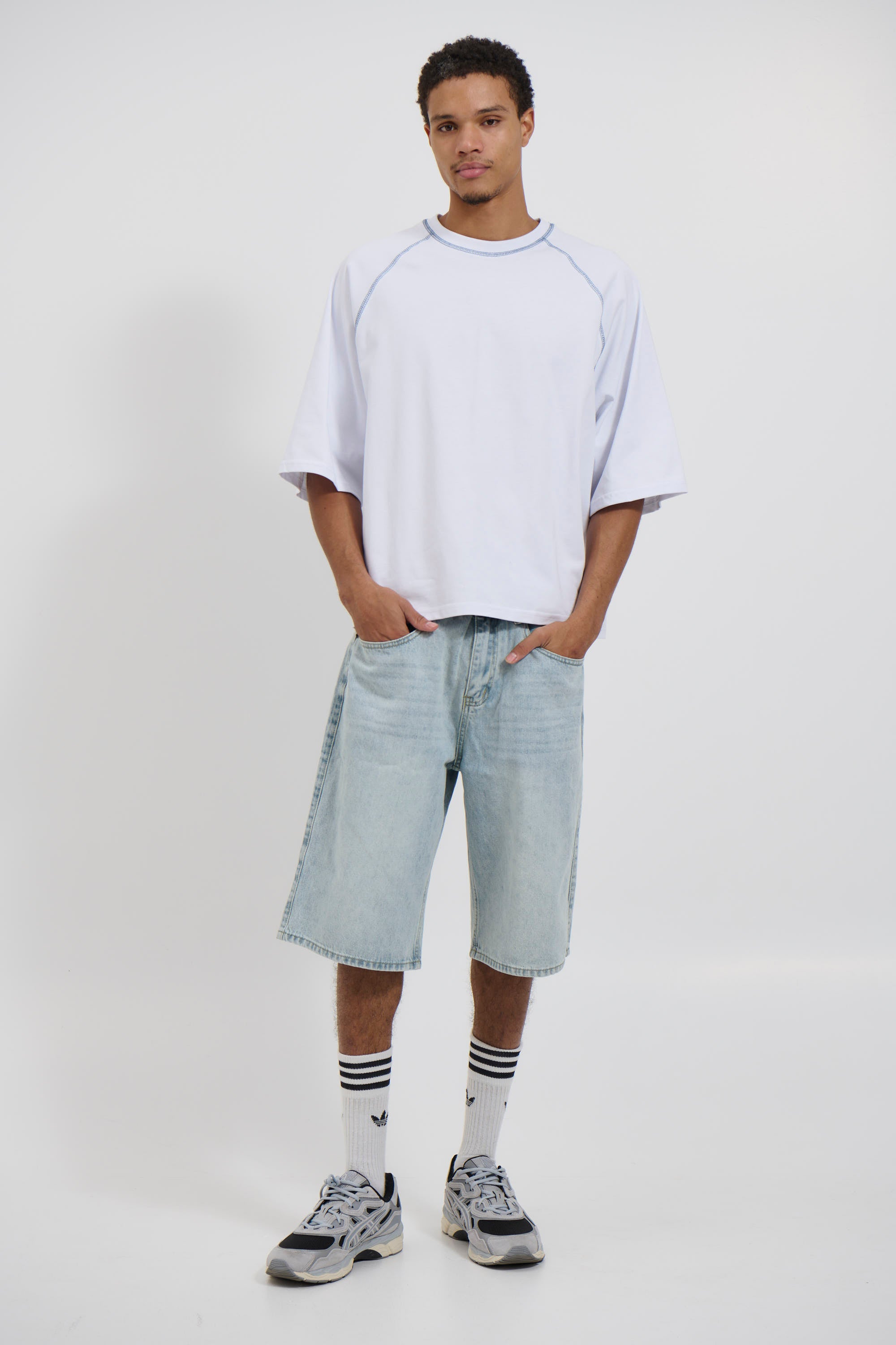 Contrast Stitch Raglan Tee White