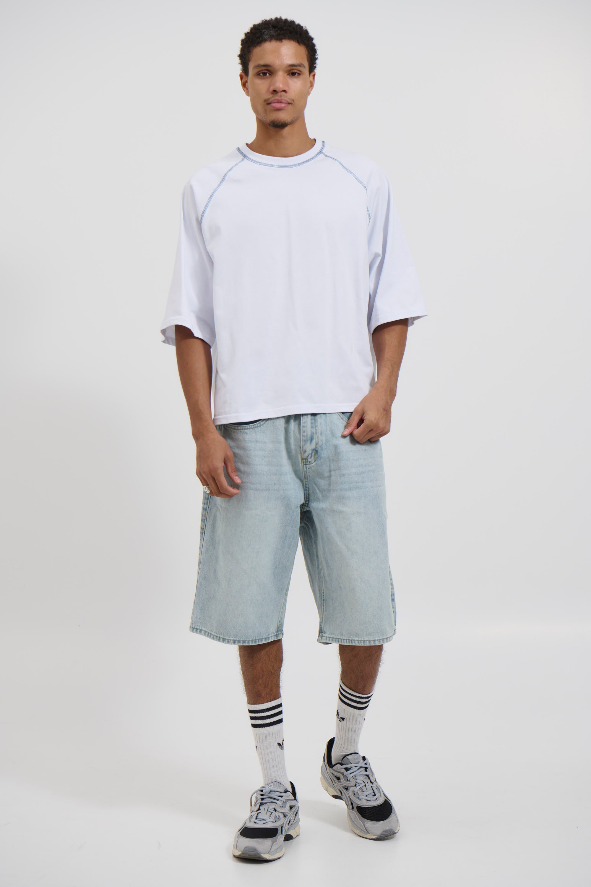 Contrast Stitch Raglan Tee White
