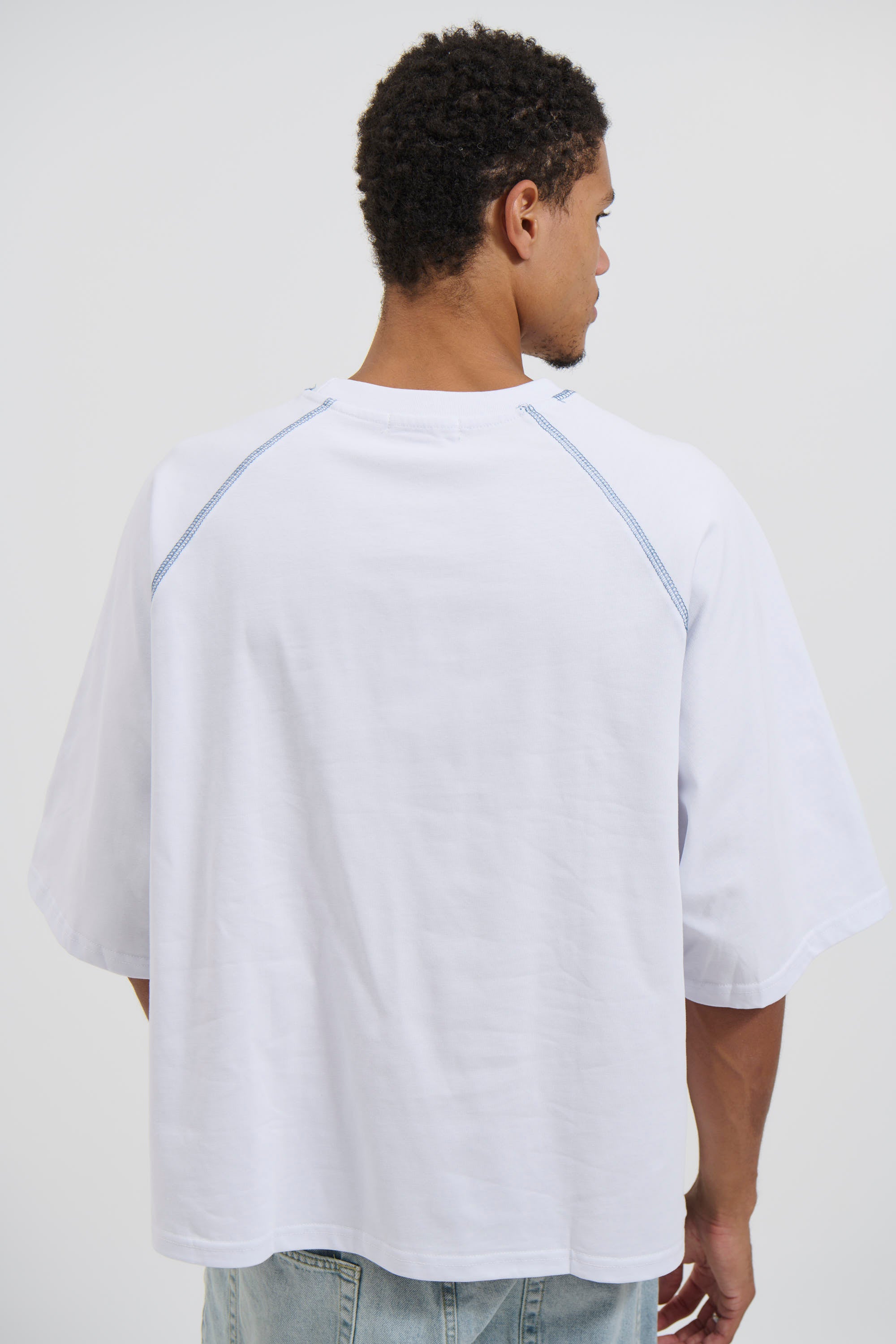 Contrast Stitch Raglan Tee White
