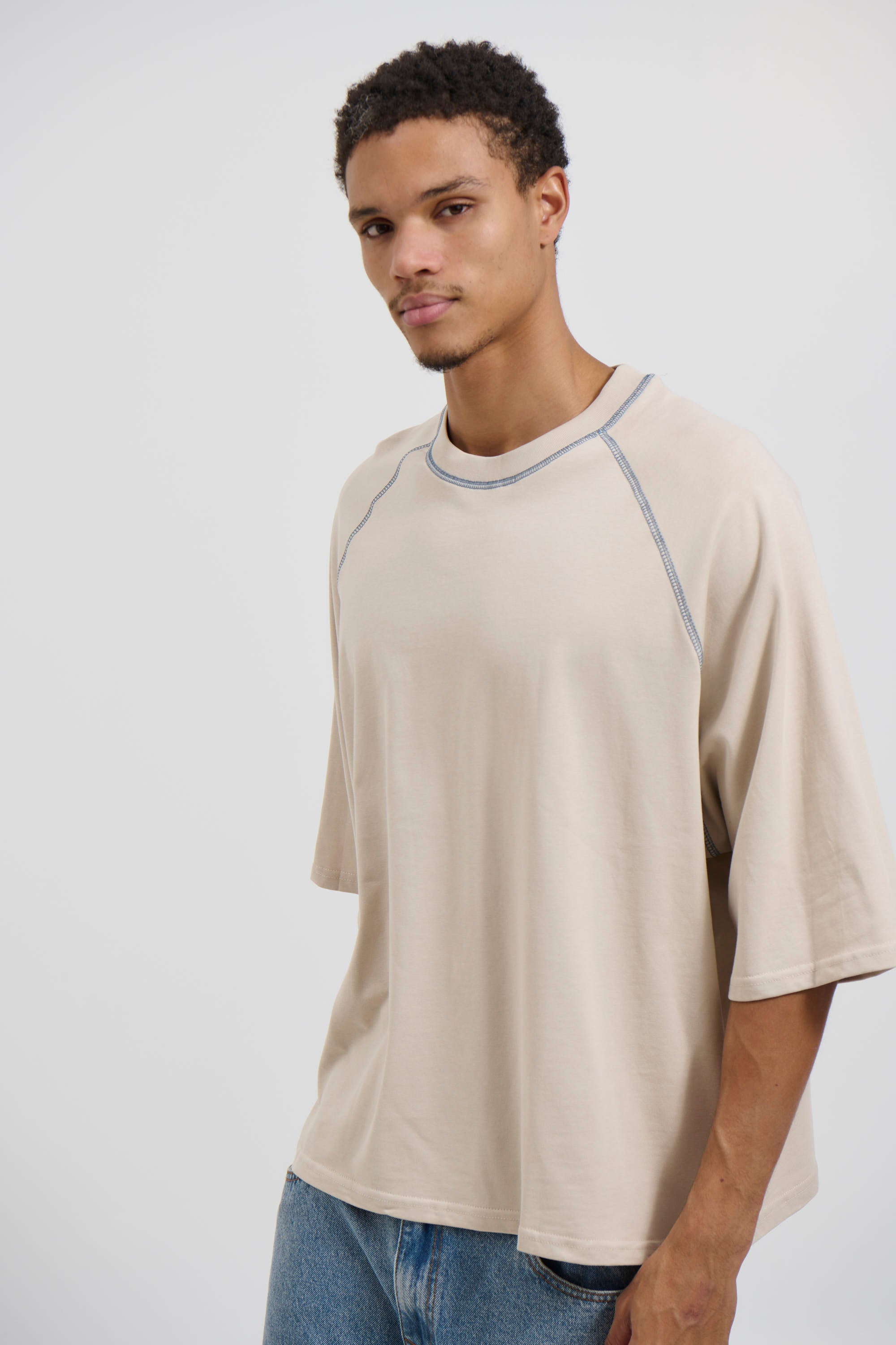 Contrast Stitch Raglan Tee Stone