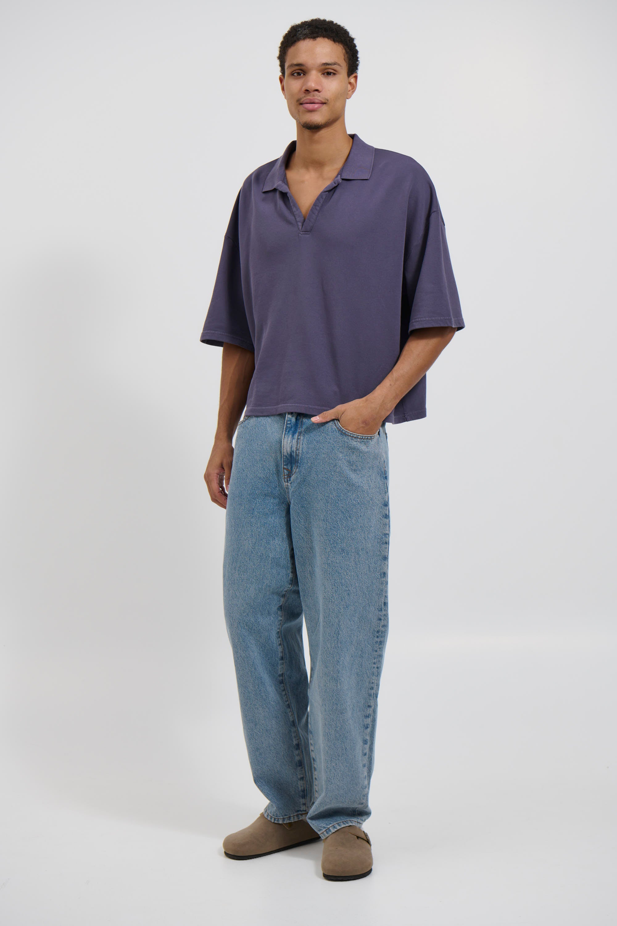 Jersey Crop Polo Washed Navy