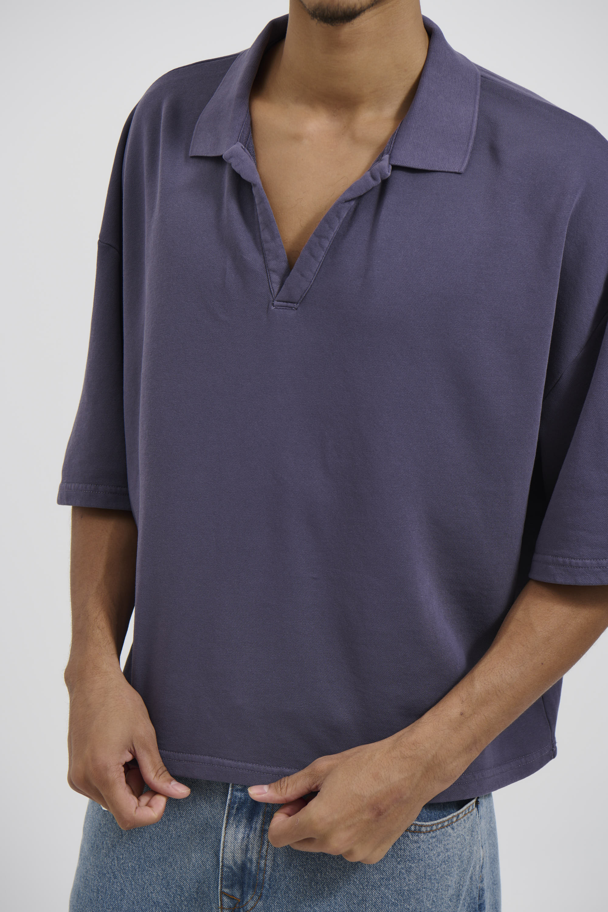 Jersey Crop Polo Washed Navy