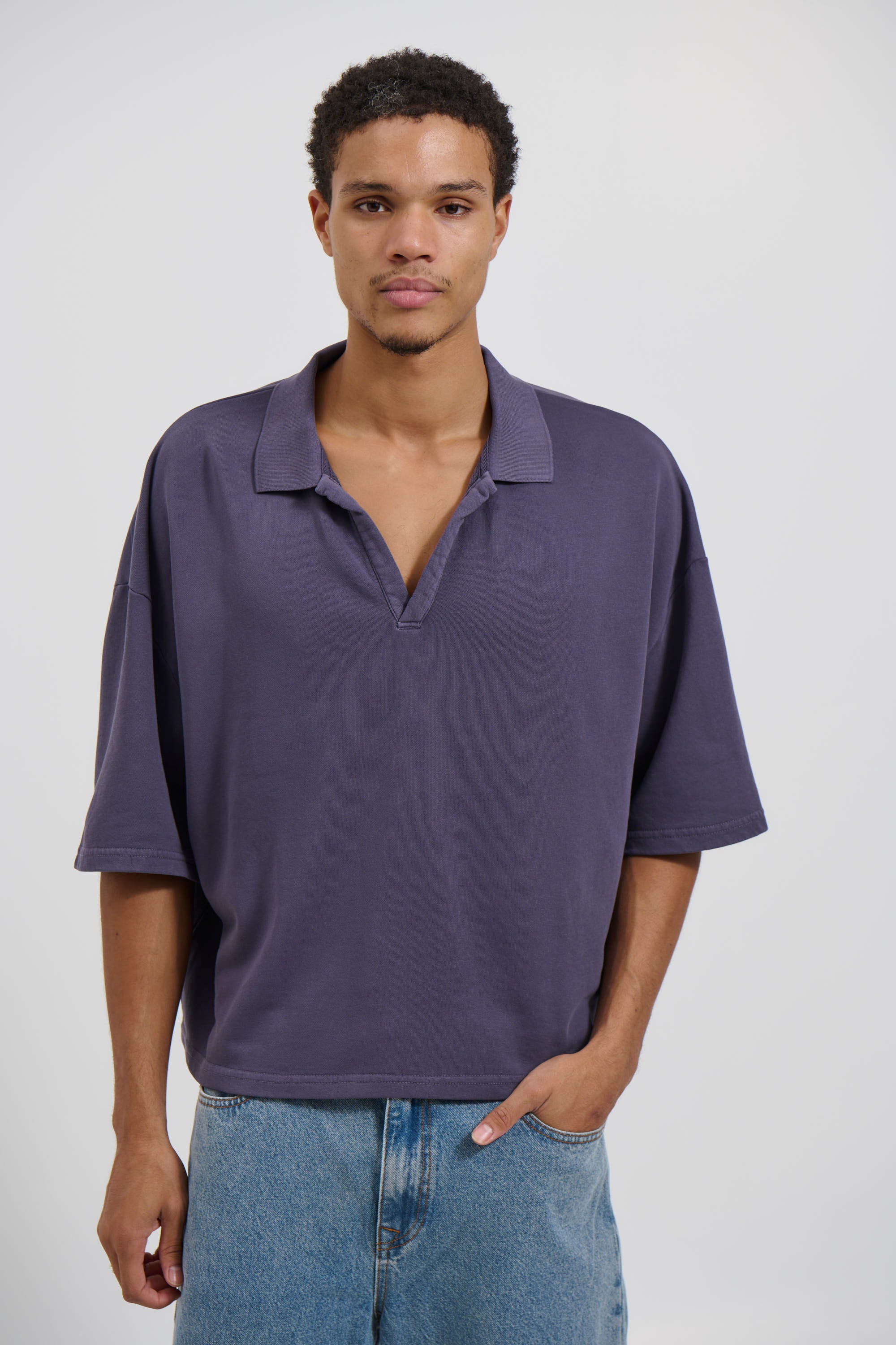 Jersey Crop Polo Washed Navy