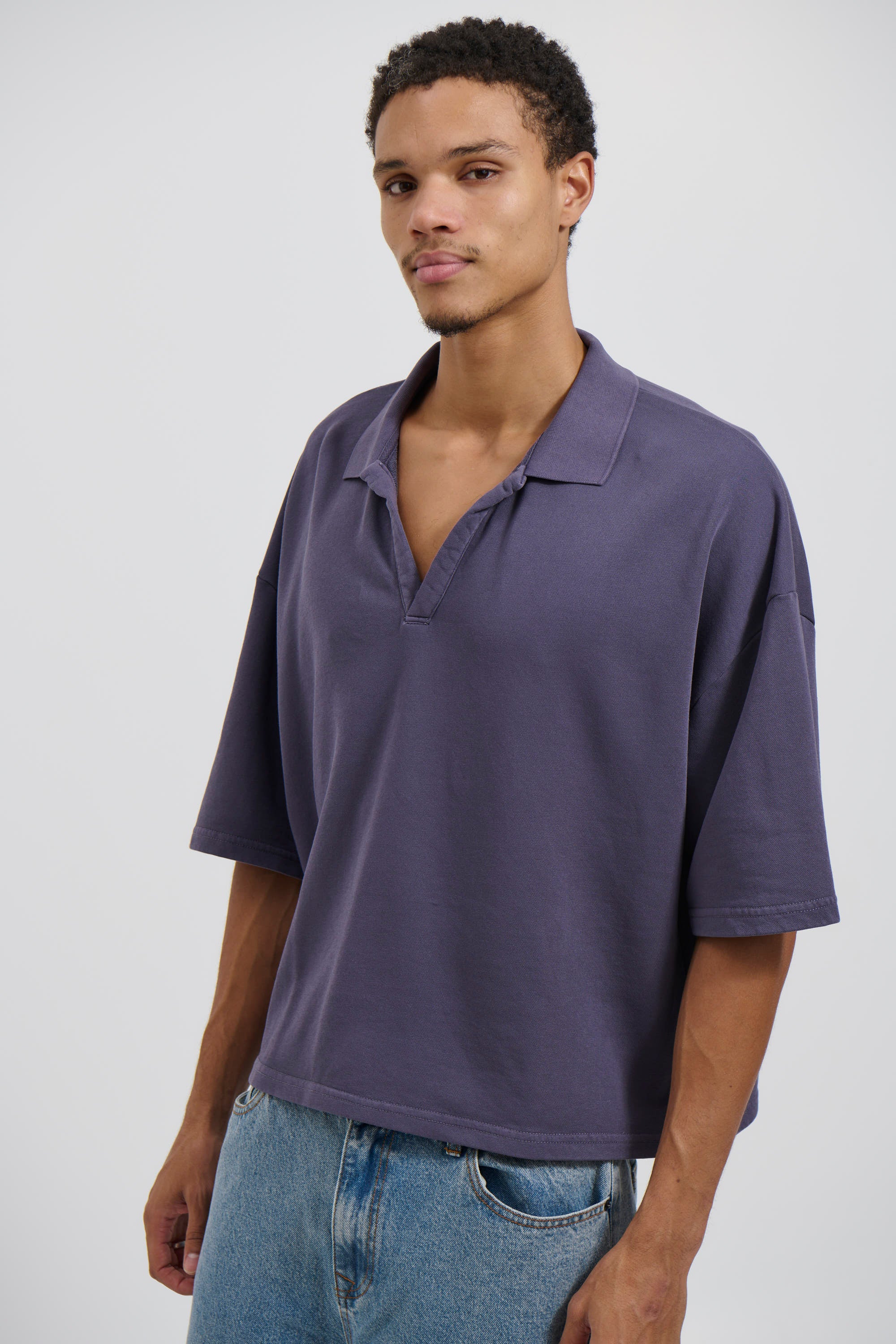Jersey Crop Polo Washed Navy