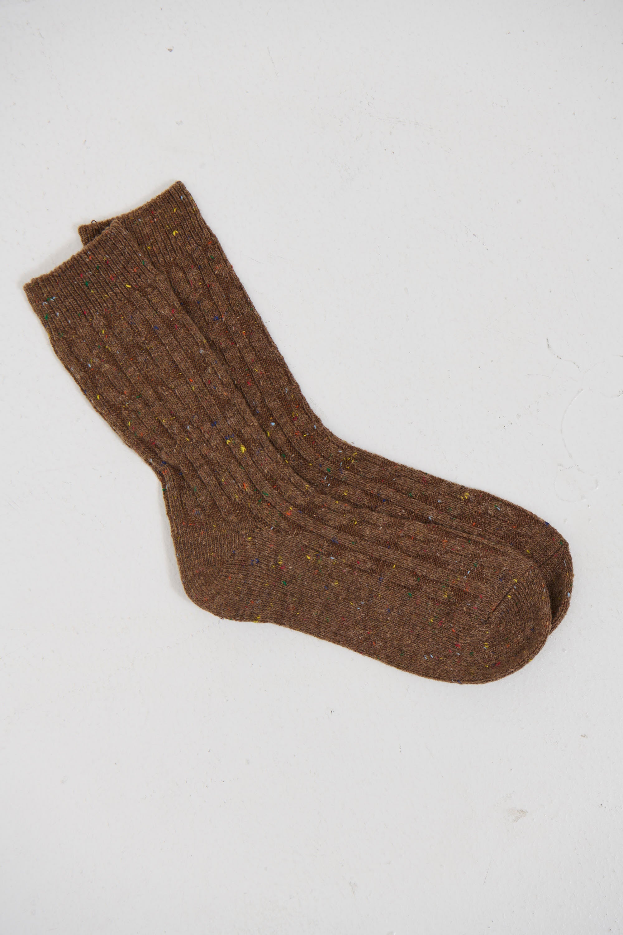 Cable Knit Crew Socks Brown