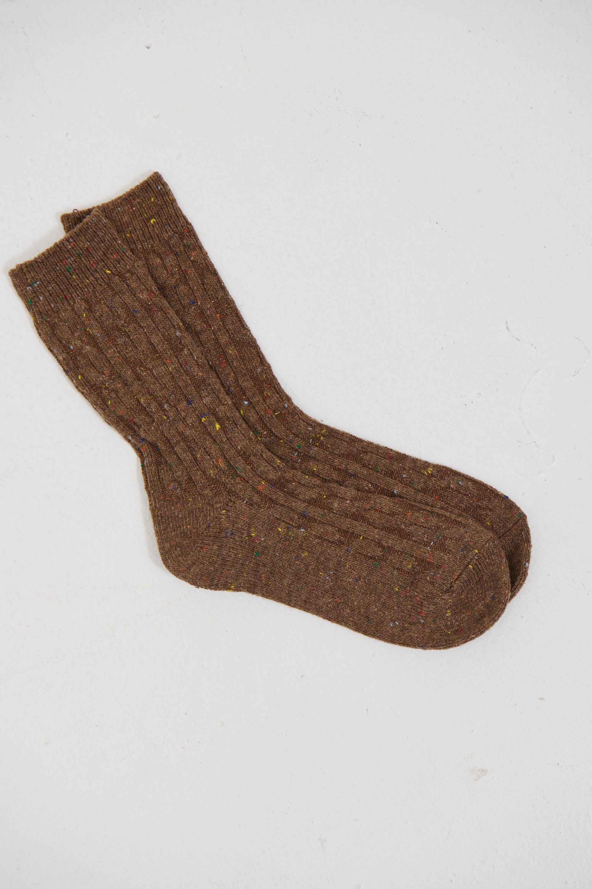 Cable Knit Crew Socks Brown