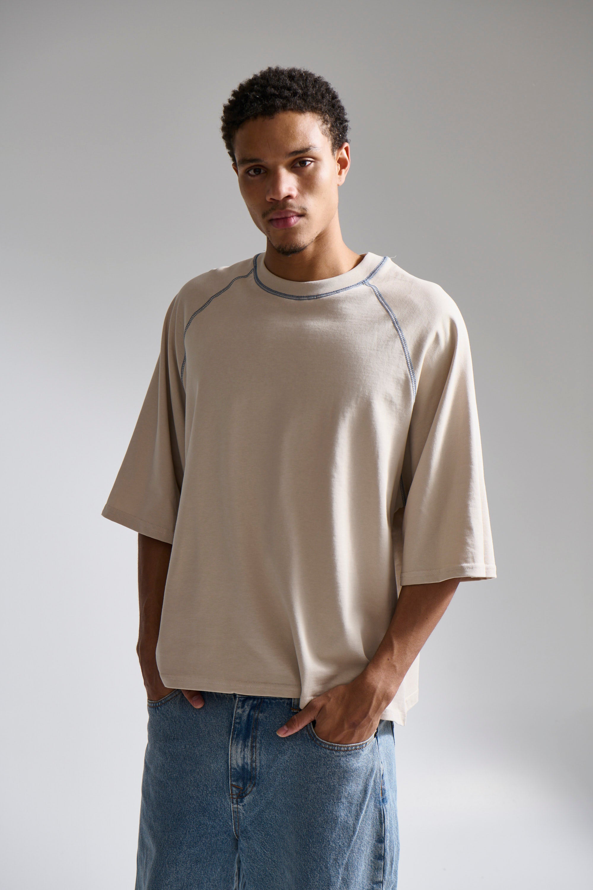 Contrast Stitch Raglan Tee Stone