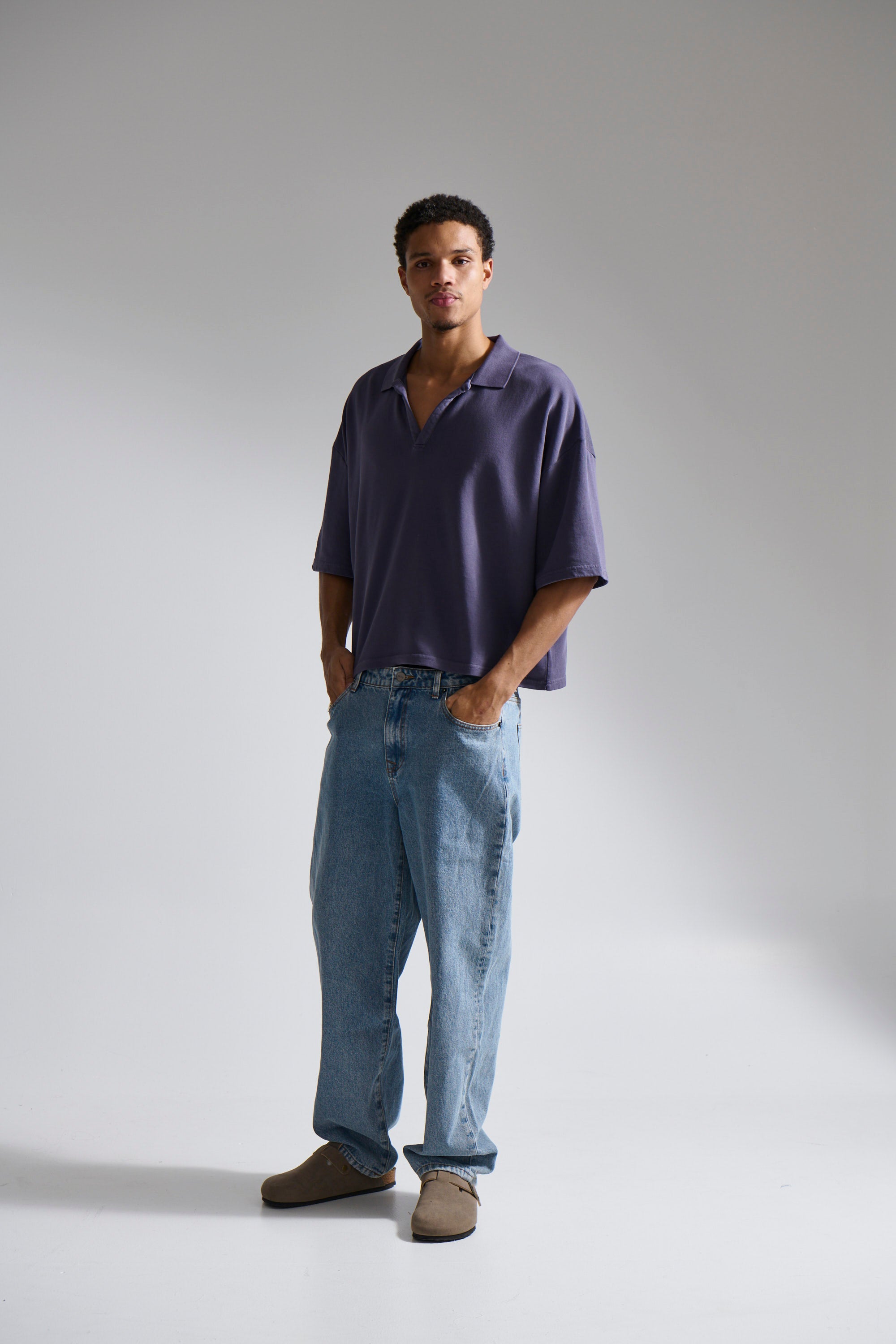 Jersey Crop Polo Washed Navy