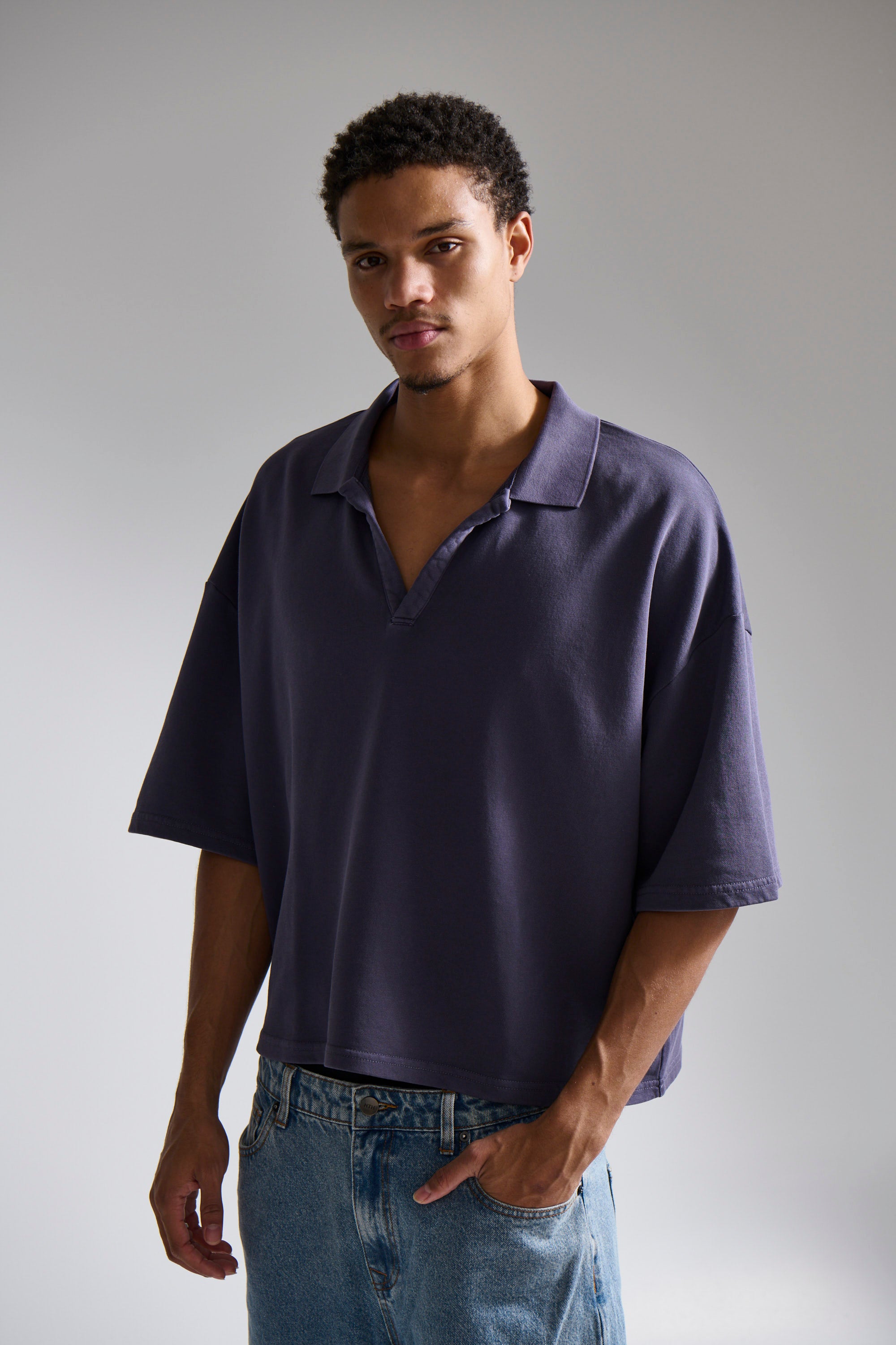 Jersey Crop Polo Washed Navy