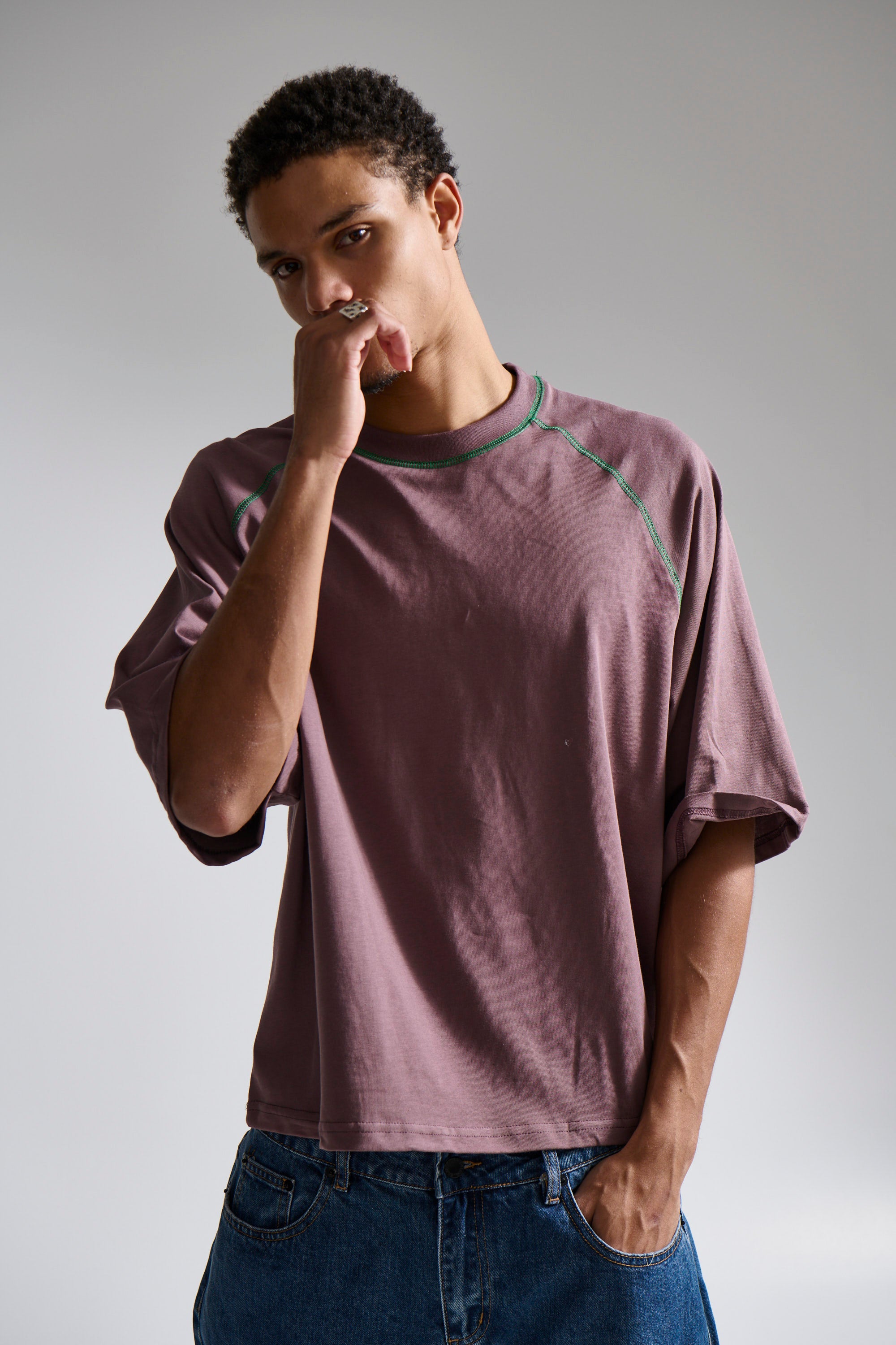 Contrast Stitch Raglan Tee Choc