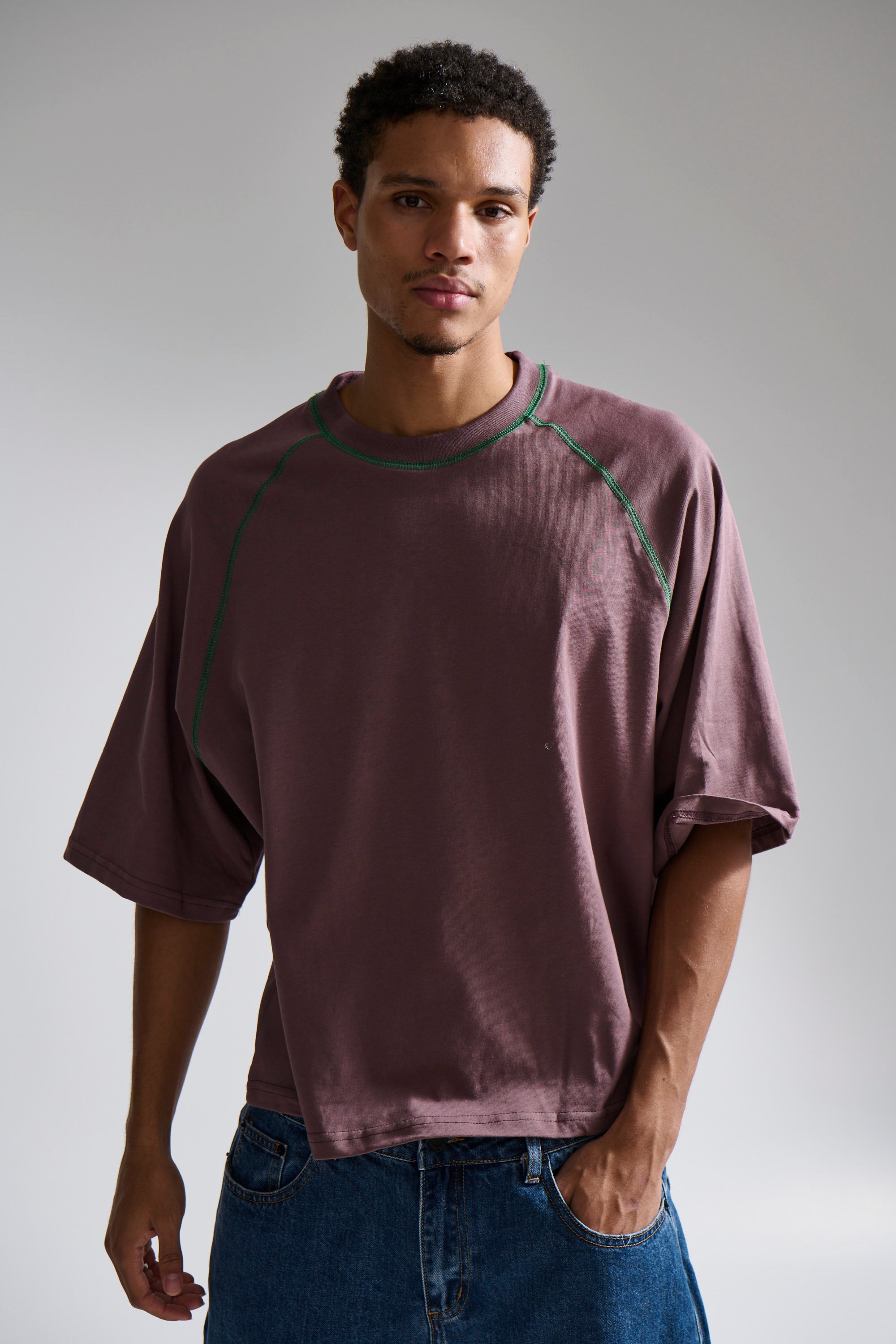 Contrast Stitch Raglan Tee Choc