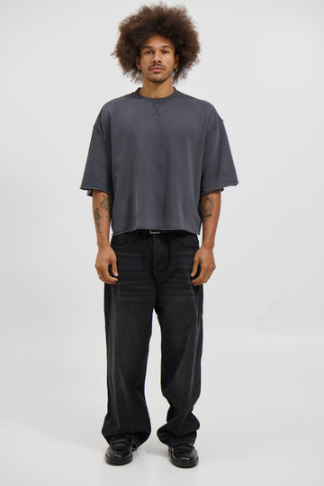 Crop Box Fleece Tee Charcoal