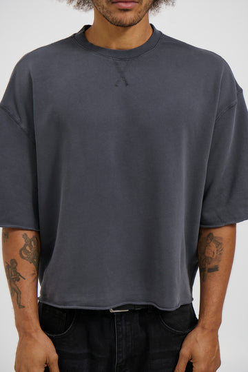 Crop Box Fleece Tee Charcoal