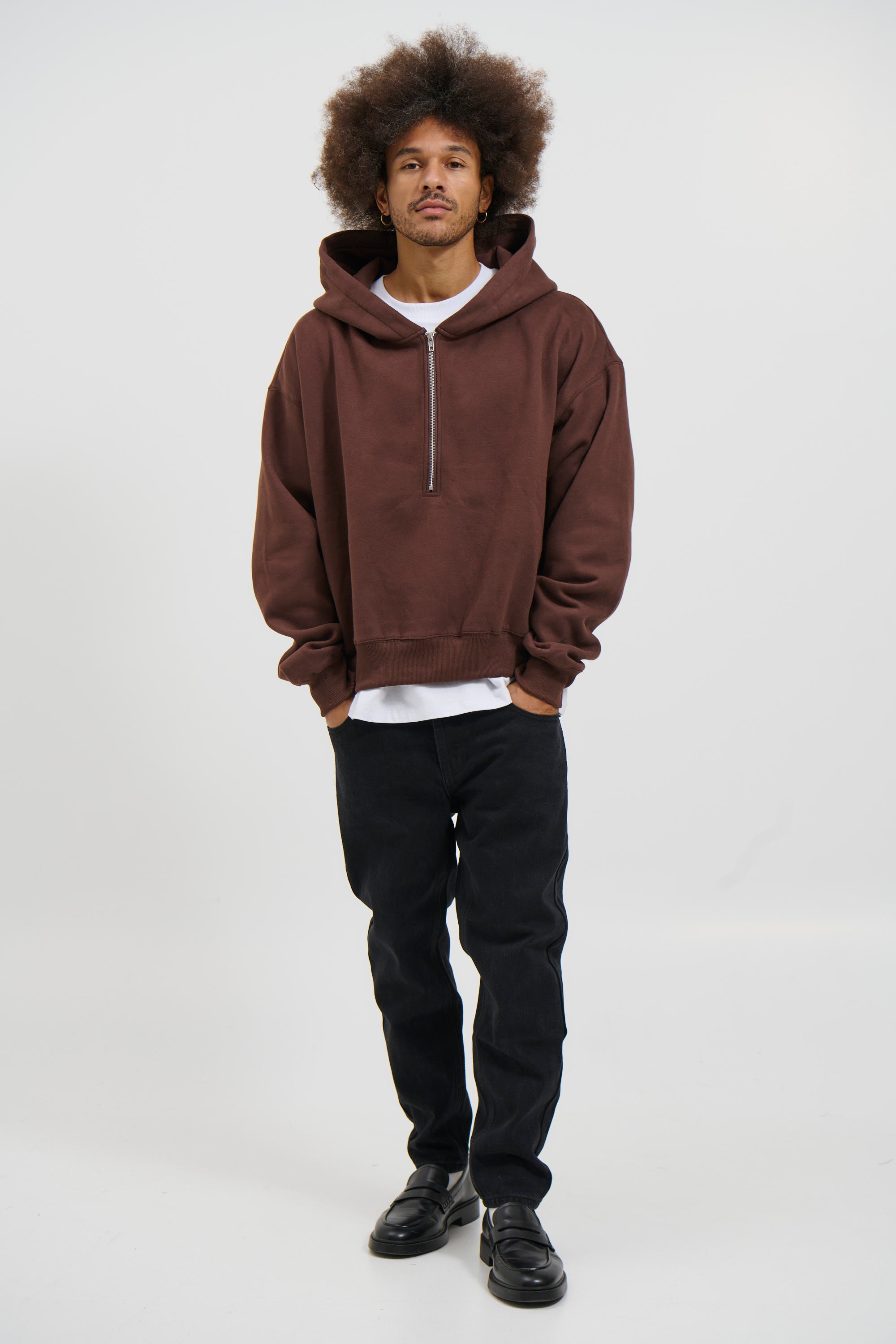 Half Zip Heavyweight Hood Choc