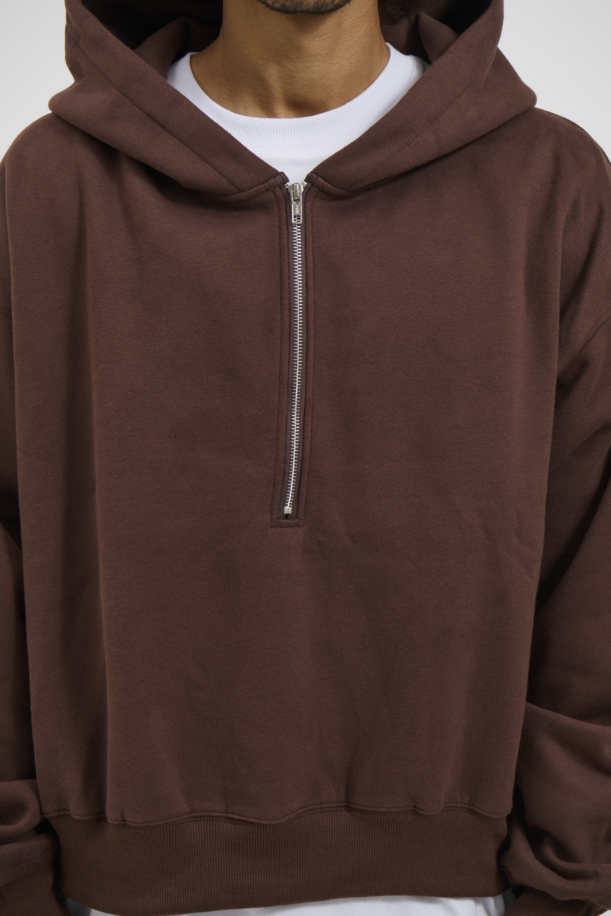Half Zip Heavyweight Hood Choc