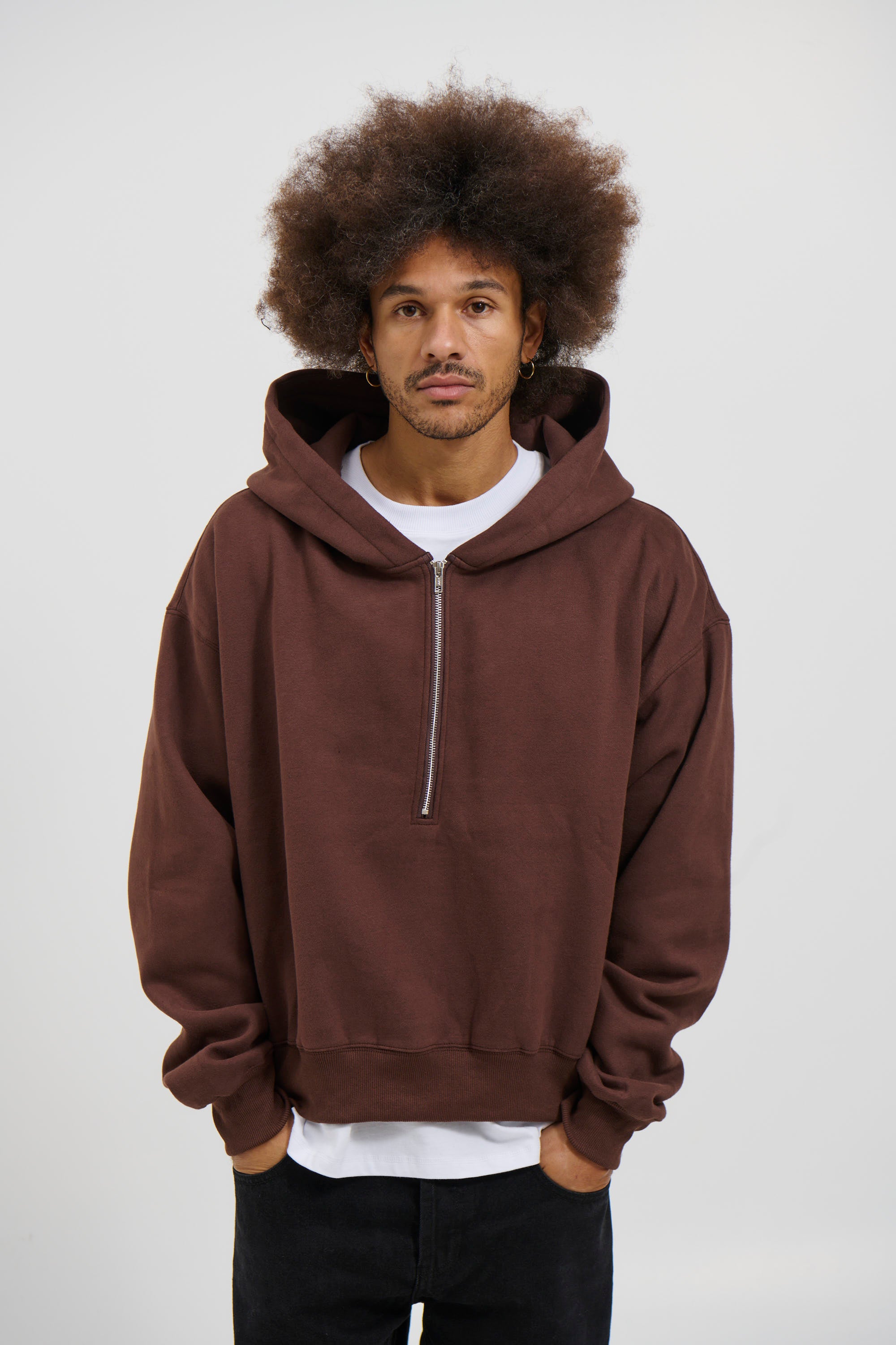 Half Zip Heavyweight Hood Choc