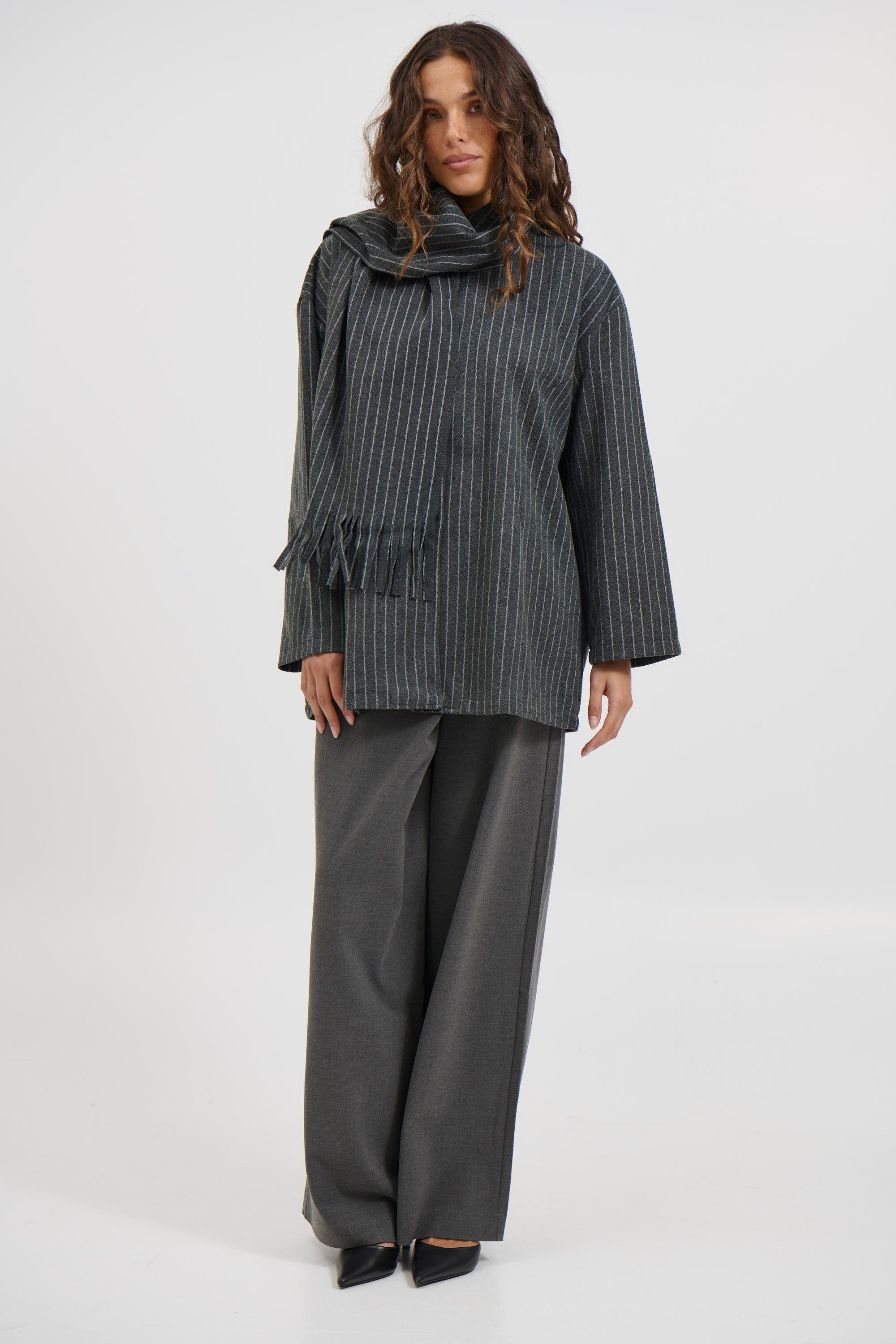 Anette Scarf Jacket Grey Pinstripe