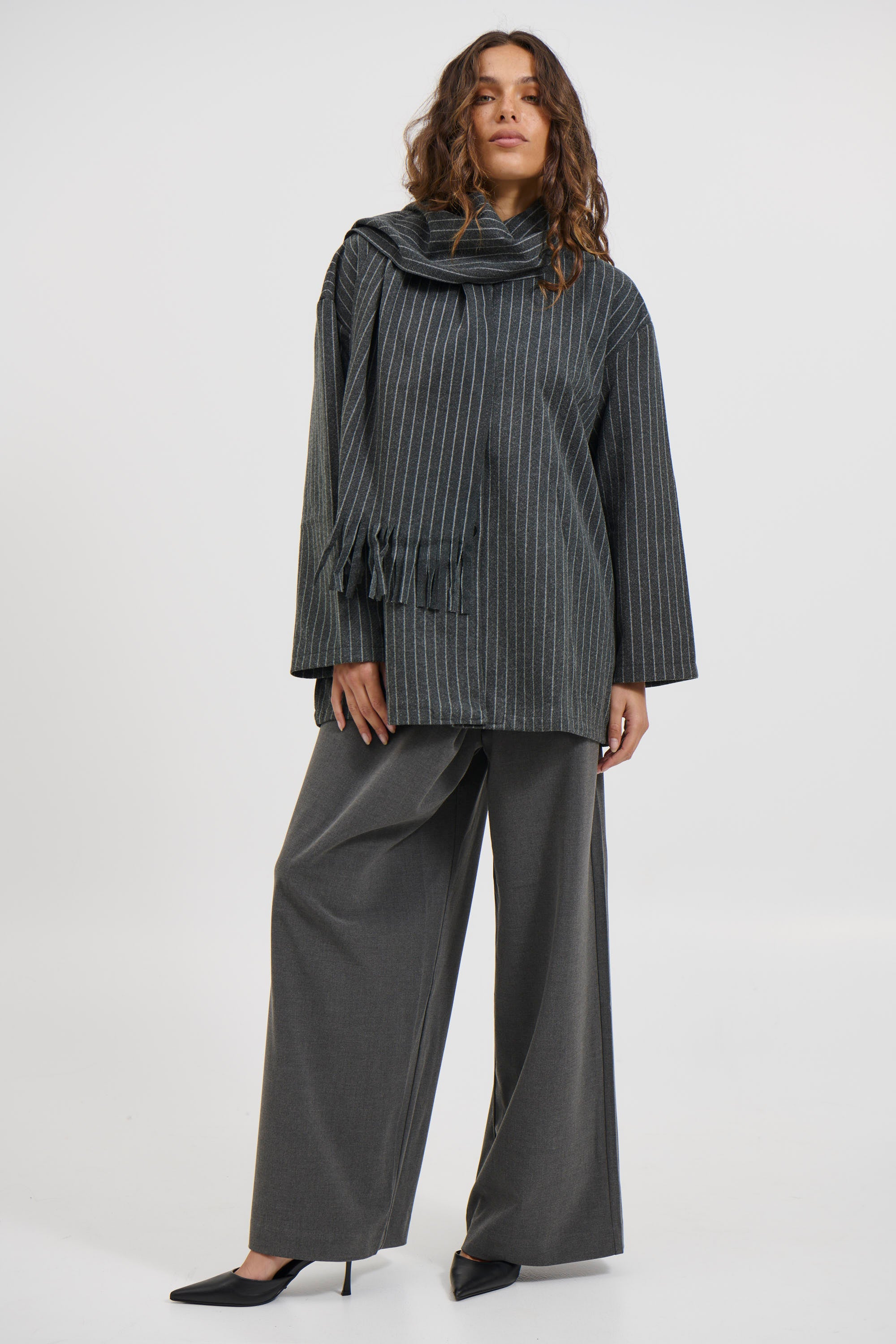 Anette Scarf Jacket Grey Pinstripe