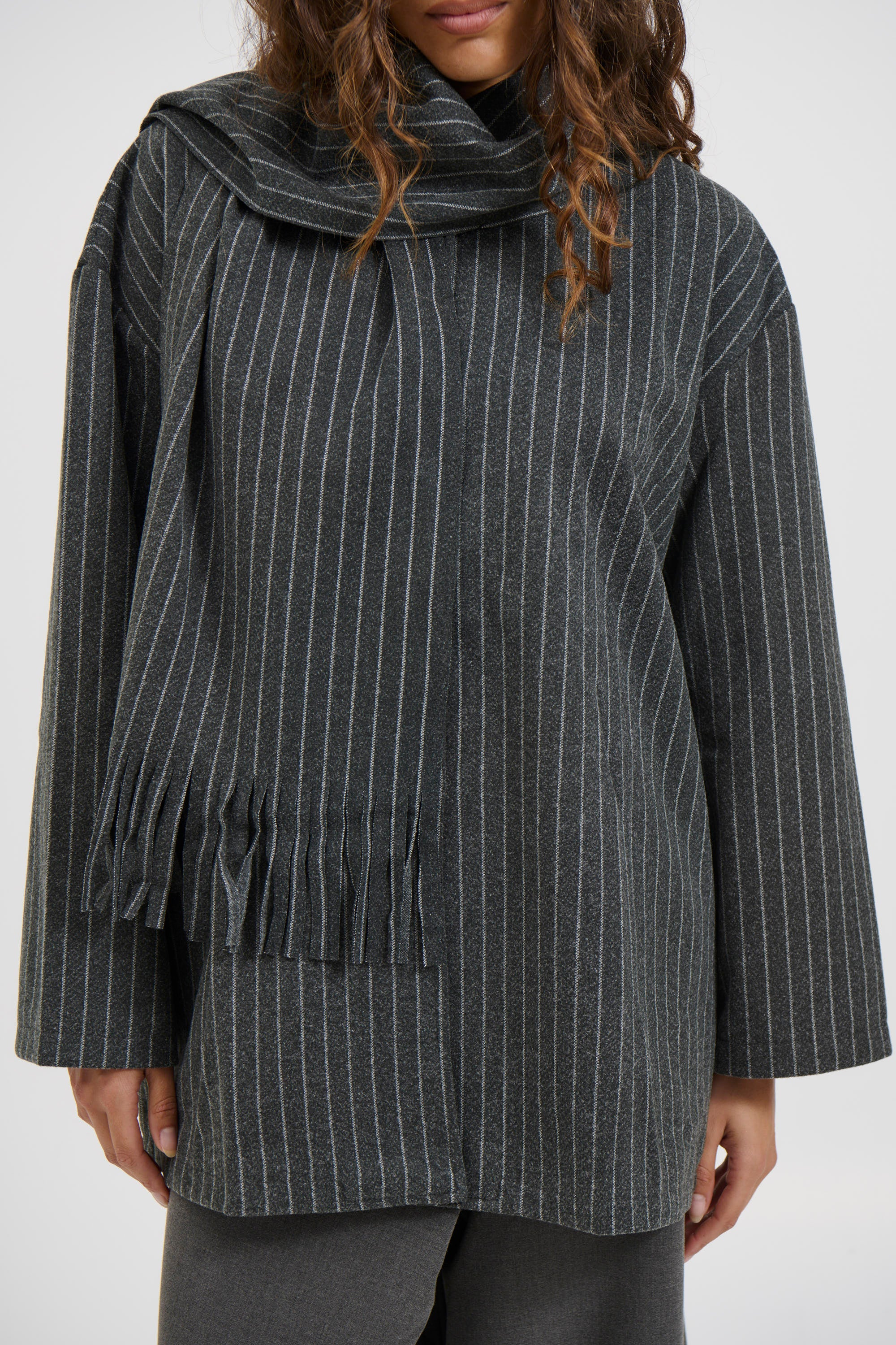 Anette Scarf Jacket Grey Pinstripe