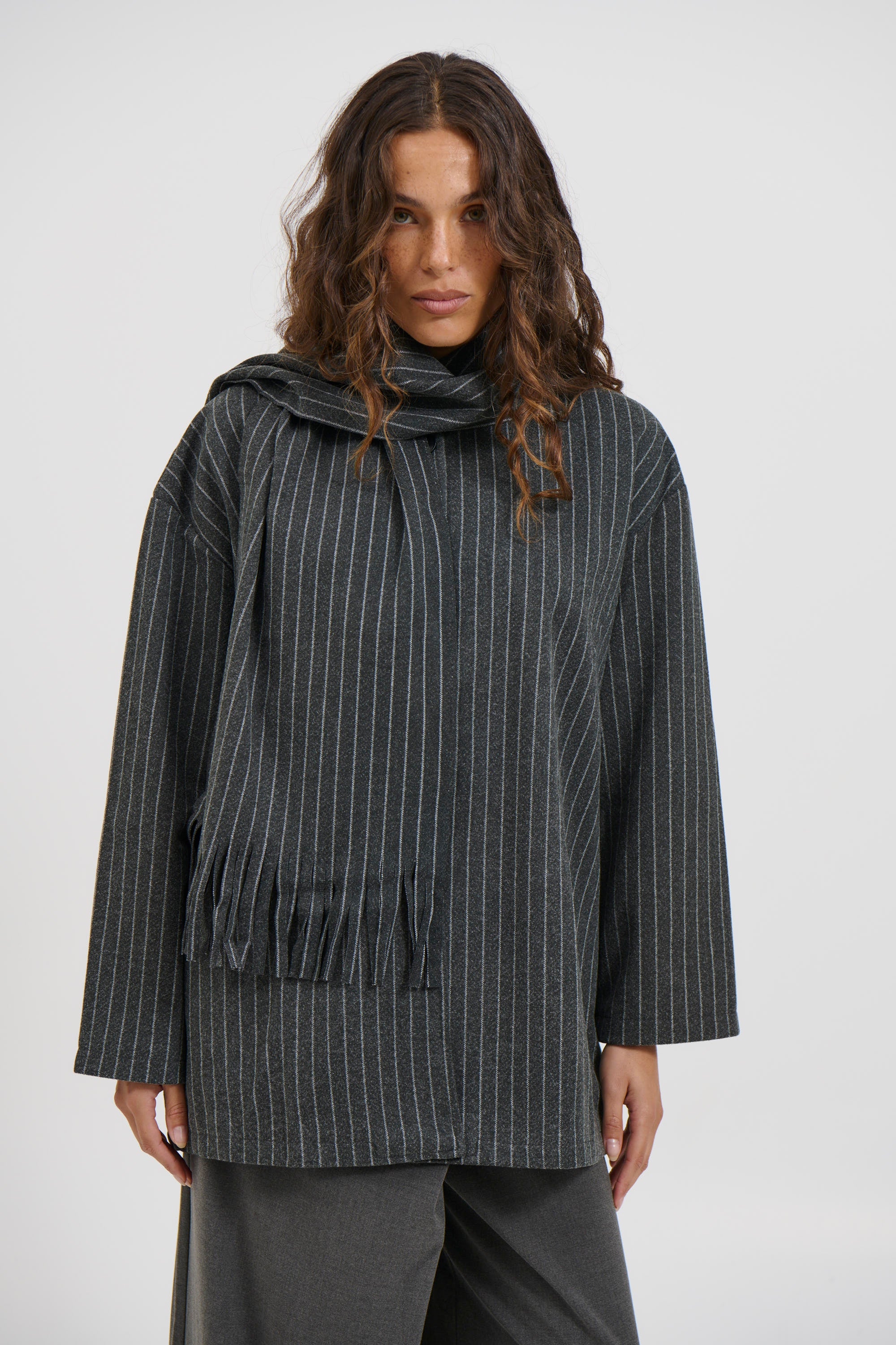 Anette Scarf Jacket Grey Pinstripe
