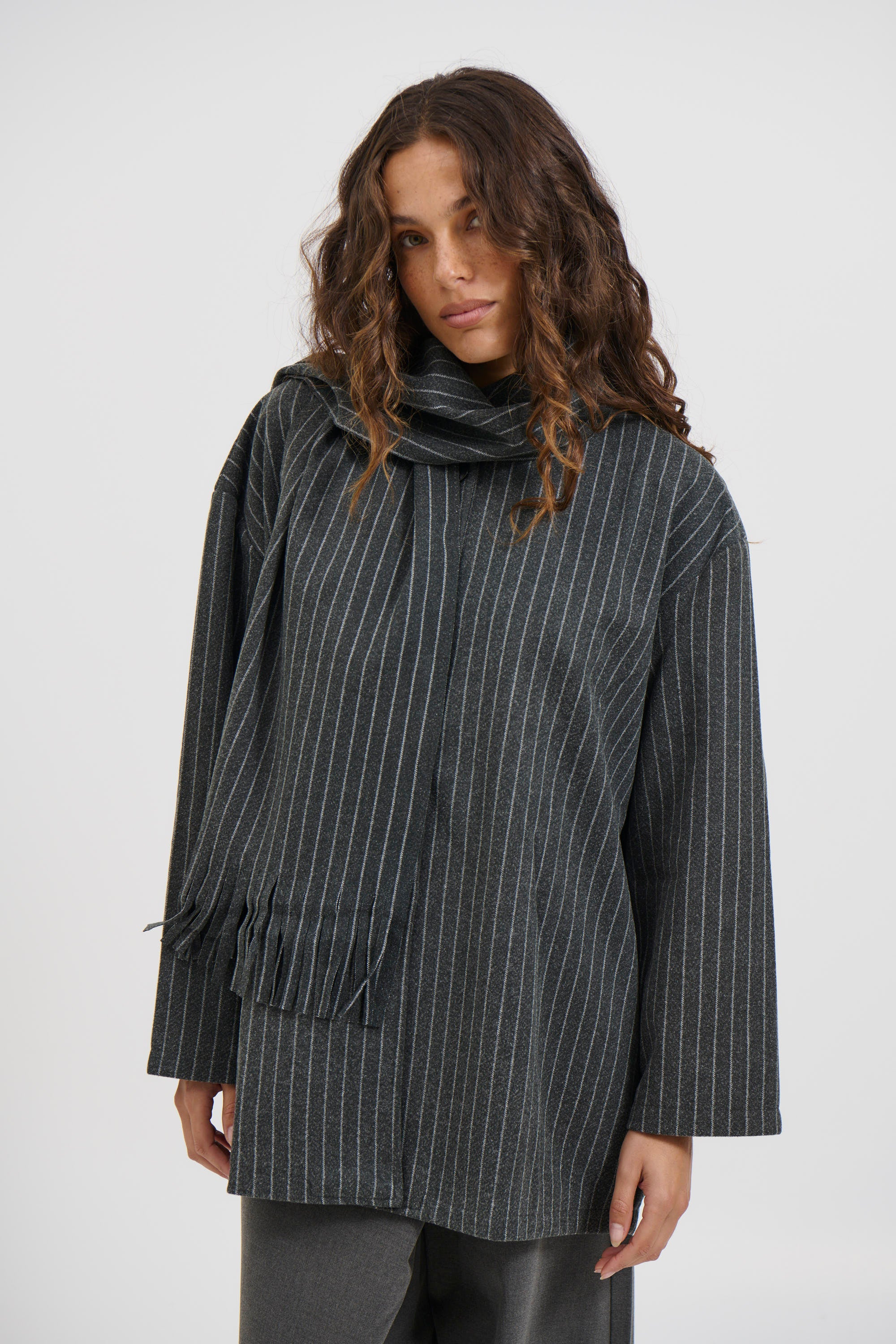 Anette Scarf Jacket Grey Pinstripe