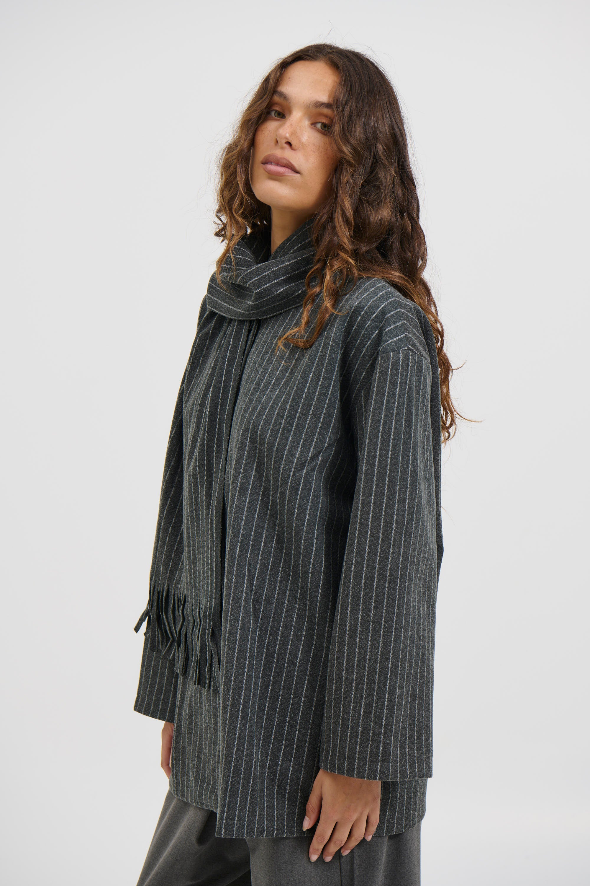 Anette Scarf Jacket Grey Pinstripe