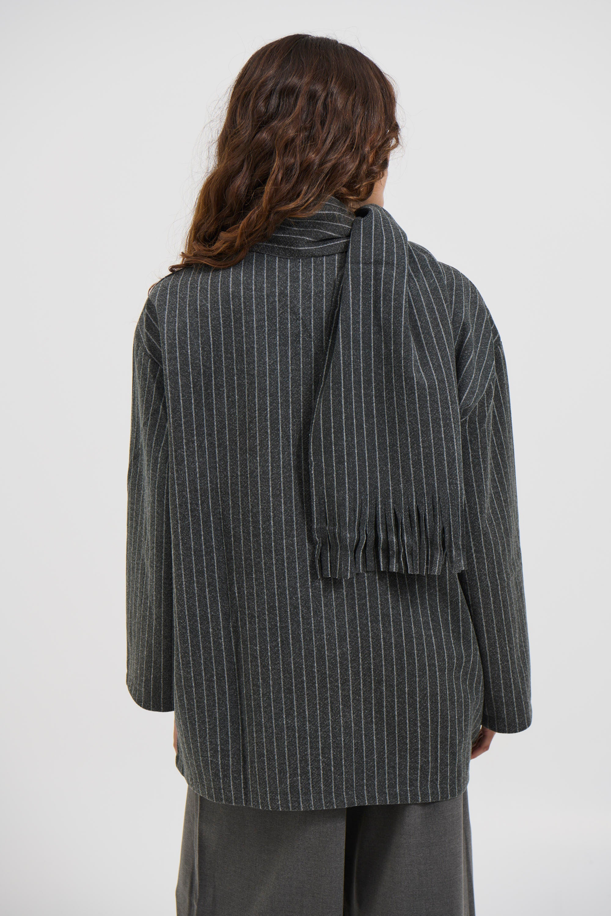 Anette Scarf Jacket Grey Pinstripe
