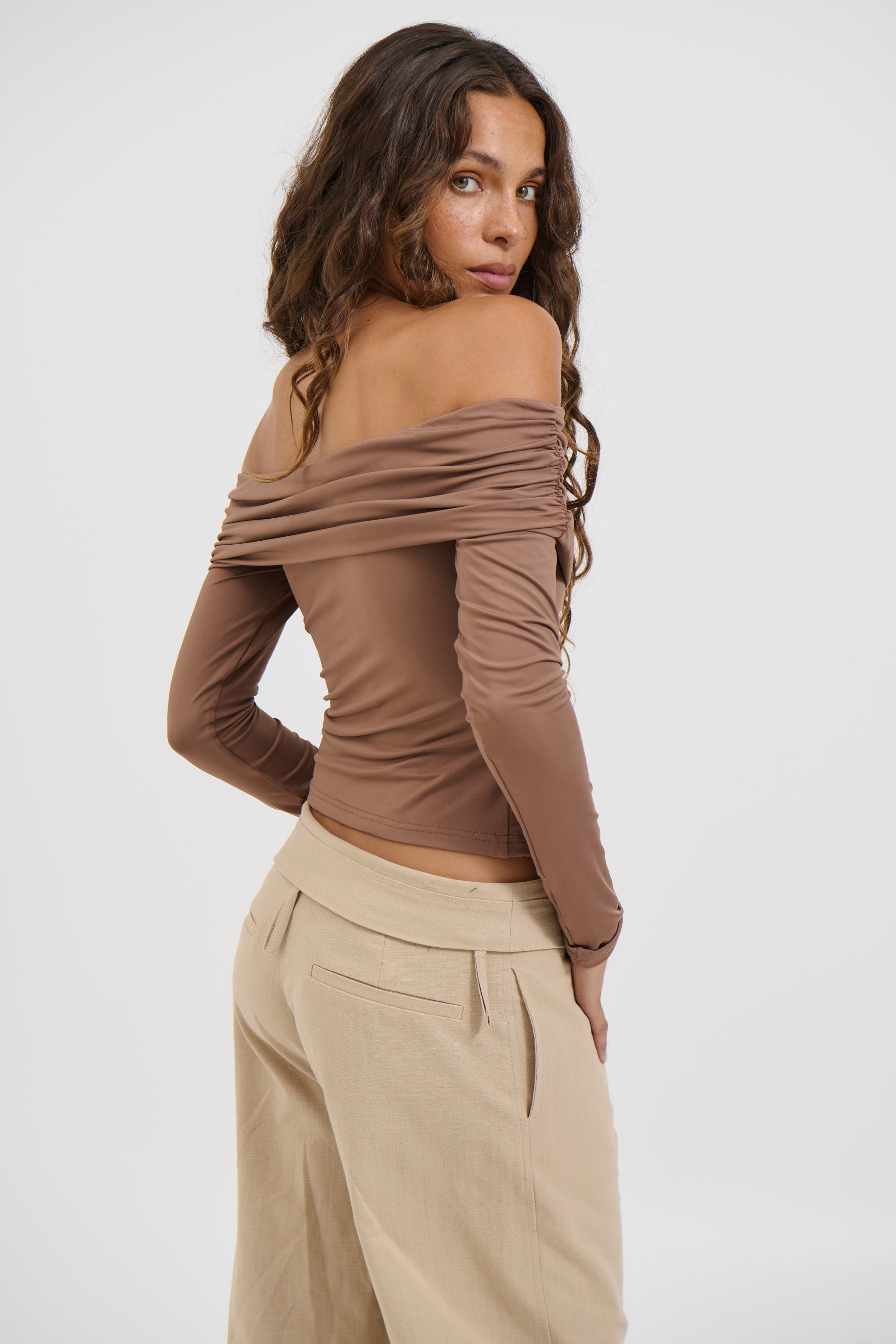 August Off The Shoulder Top Chocolate