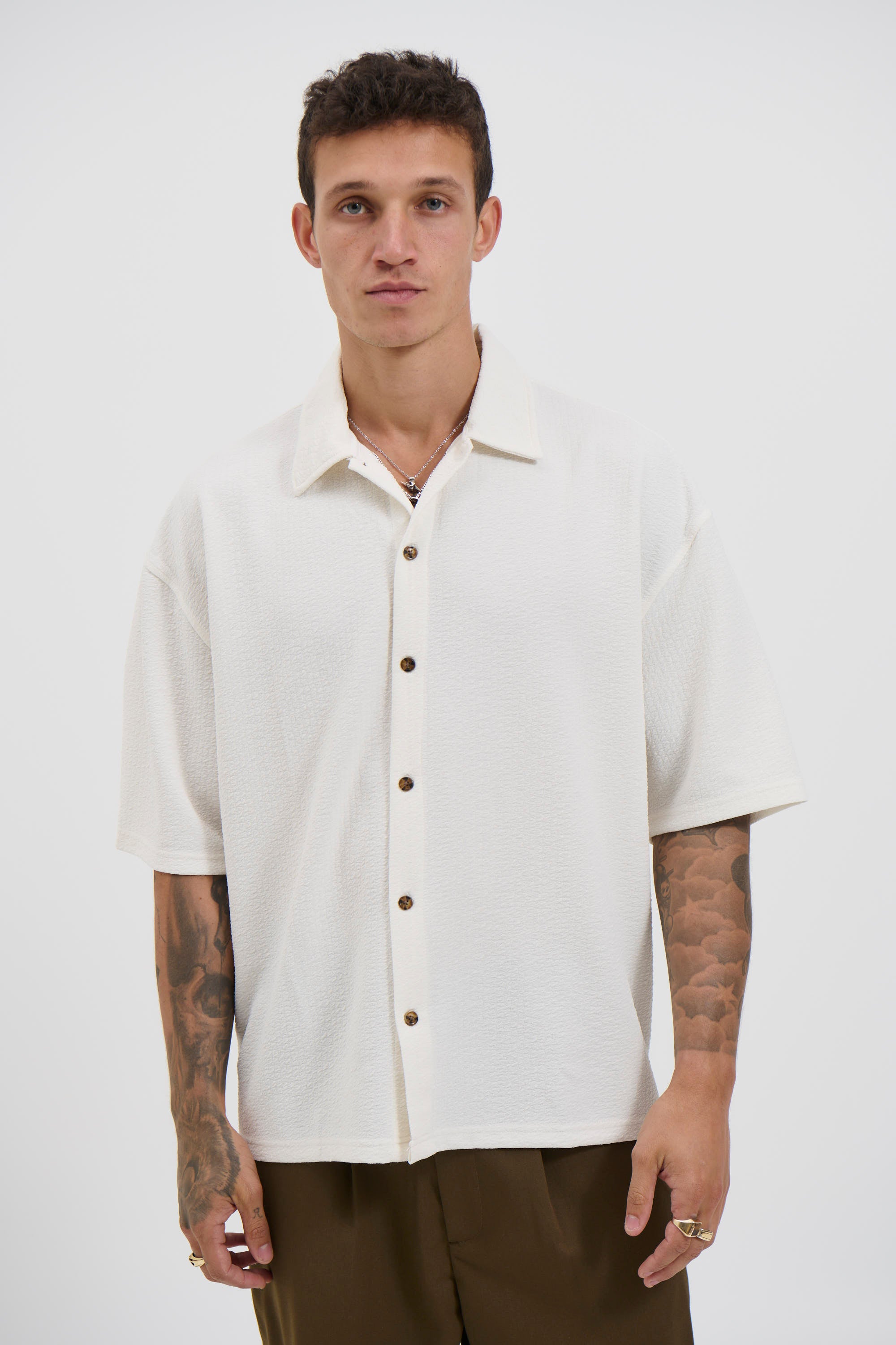 Lucas Drop Shirt Soft Texture White