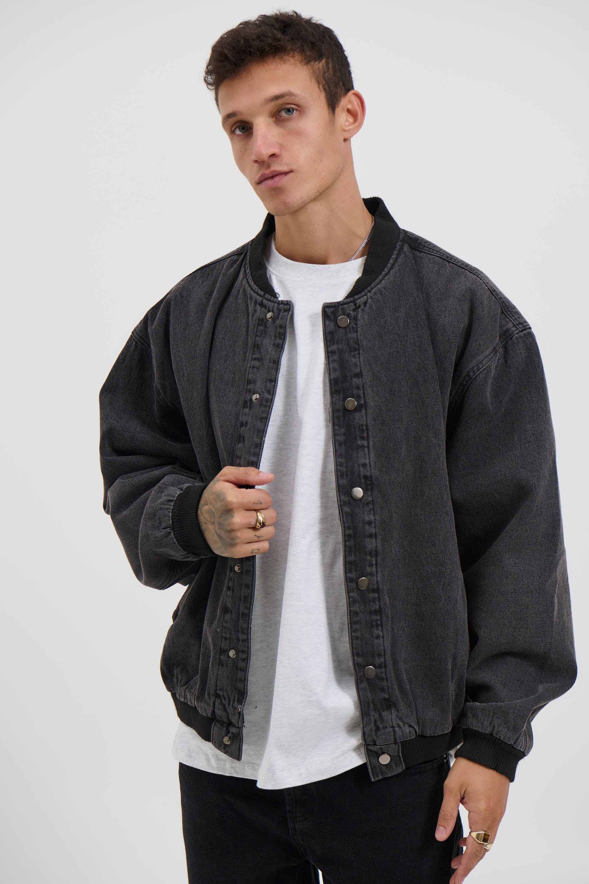 Vintage Bomber Denim Jacket Black