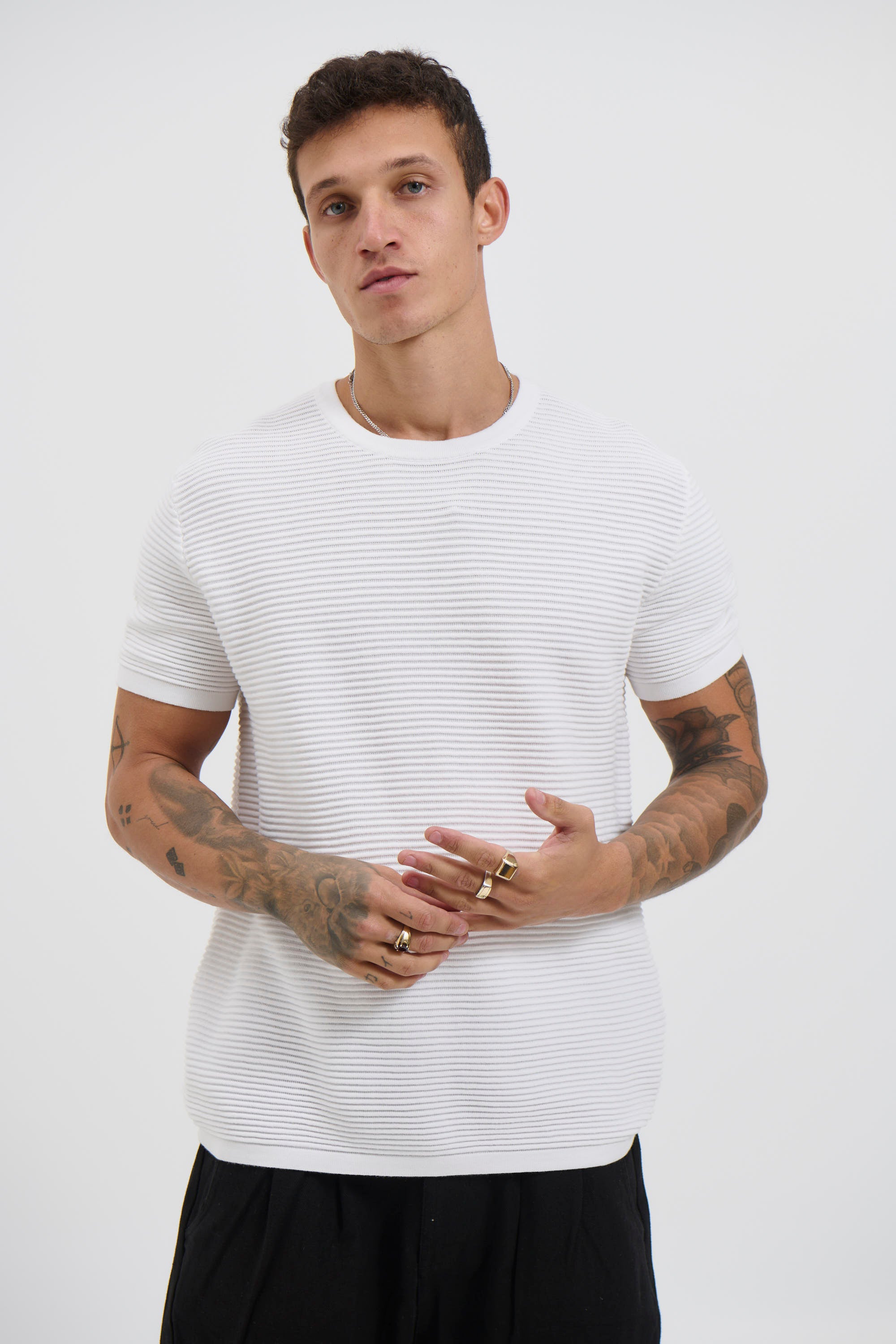 Horizontal Rib Knit Tee White