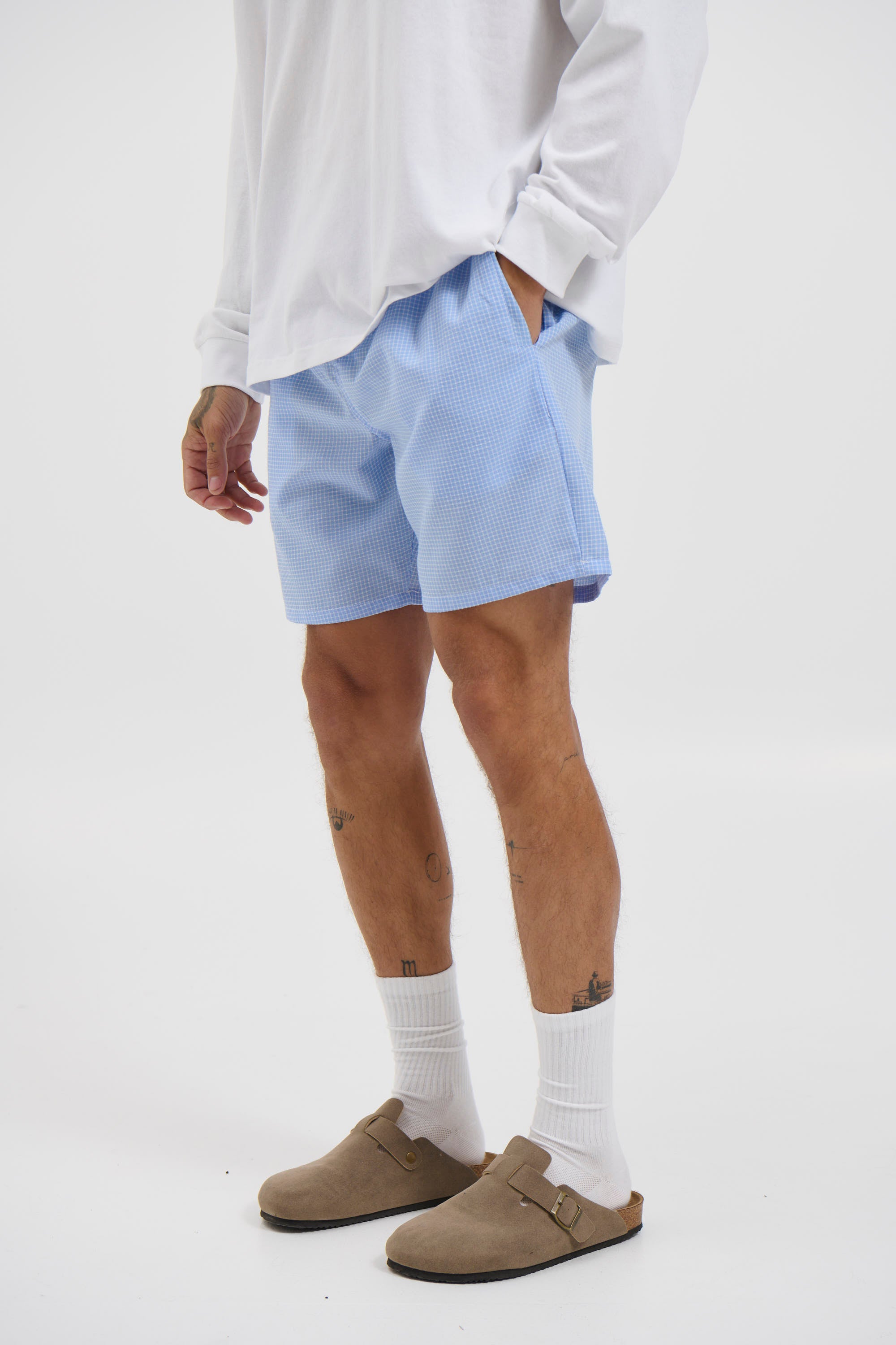 Plaid Casual Short Blue