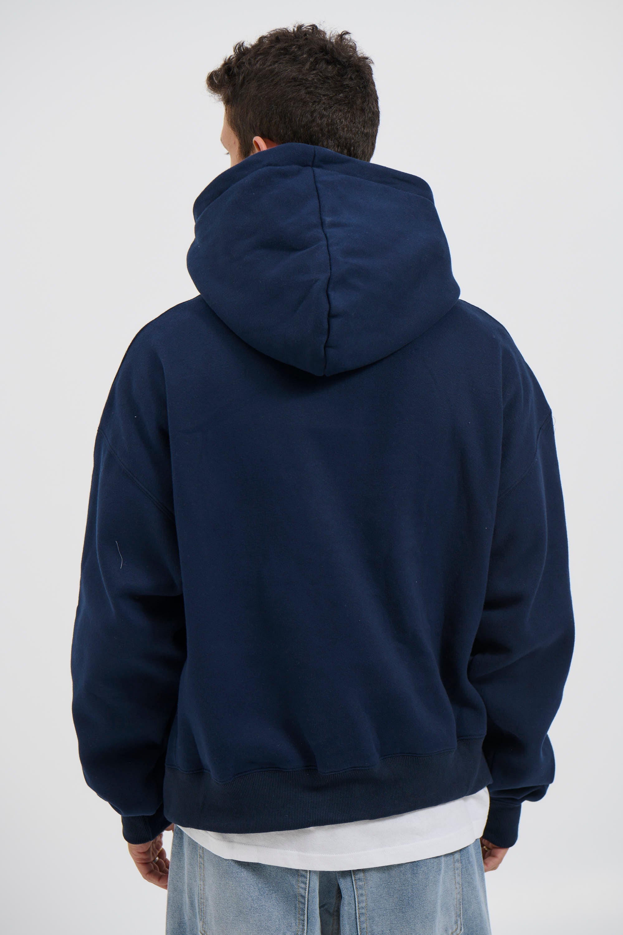 Roman Cropped Drop Hoodie Navy