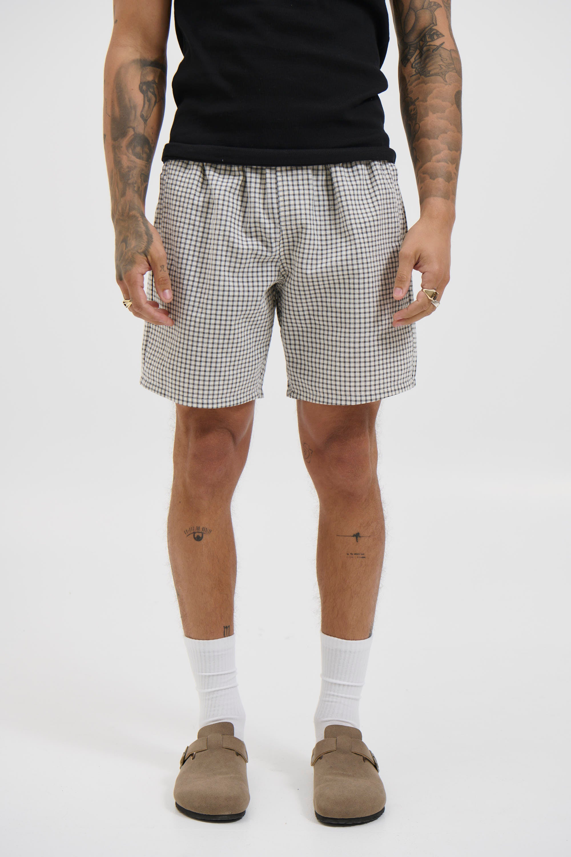 Plaid Casual Short Ivory