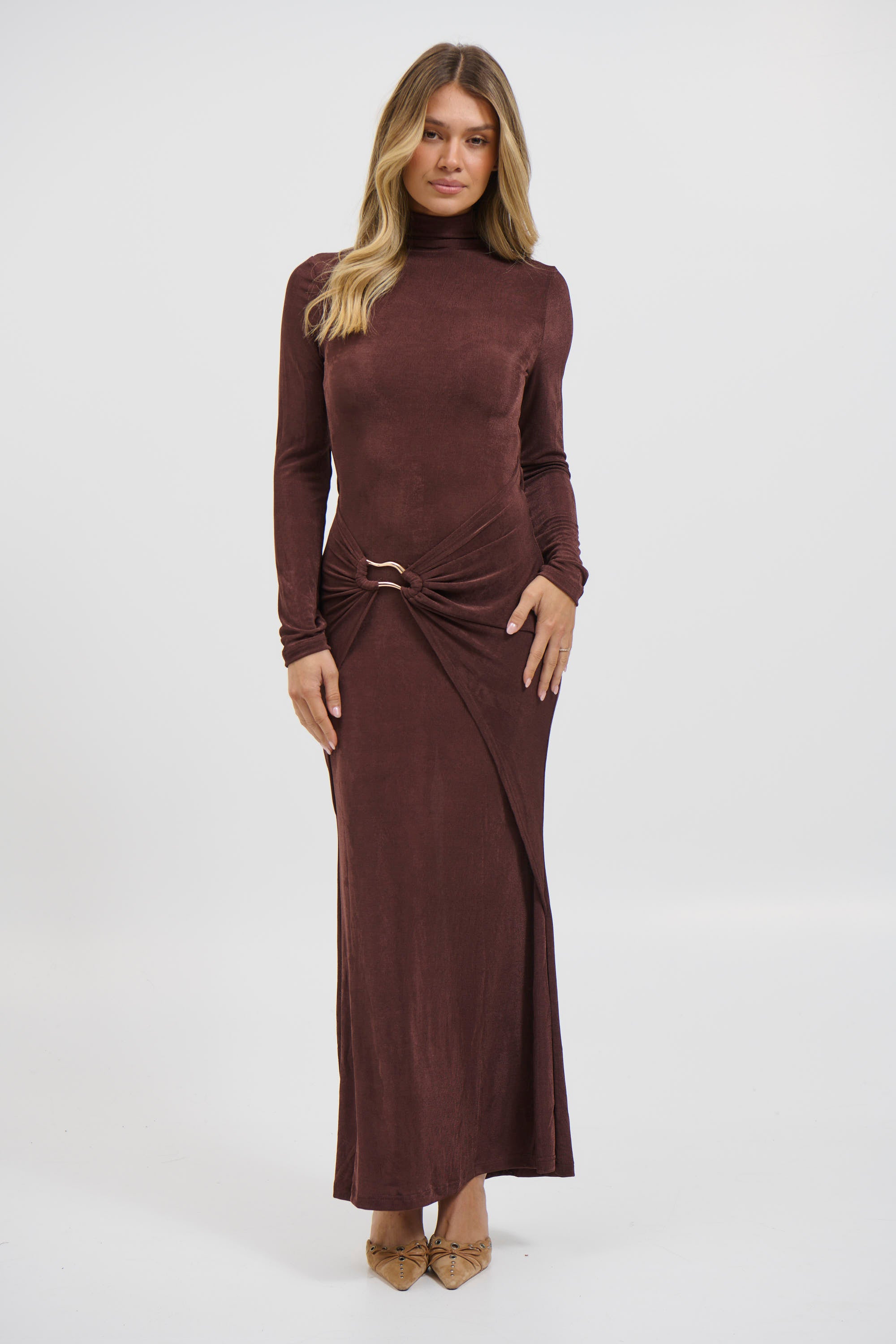 bronze snake long sleeve dress BRONZE SNAKE Tabitha Midi Dress Mars
