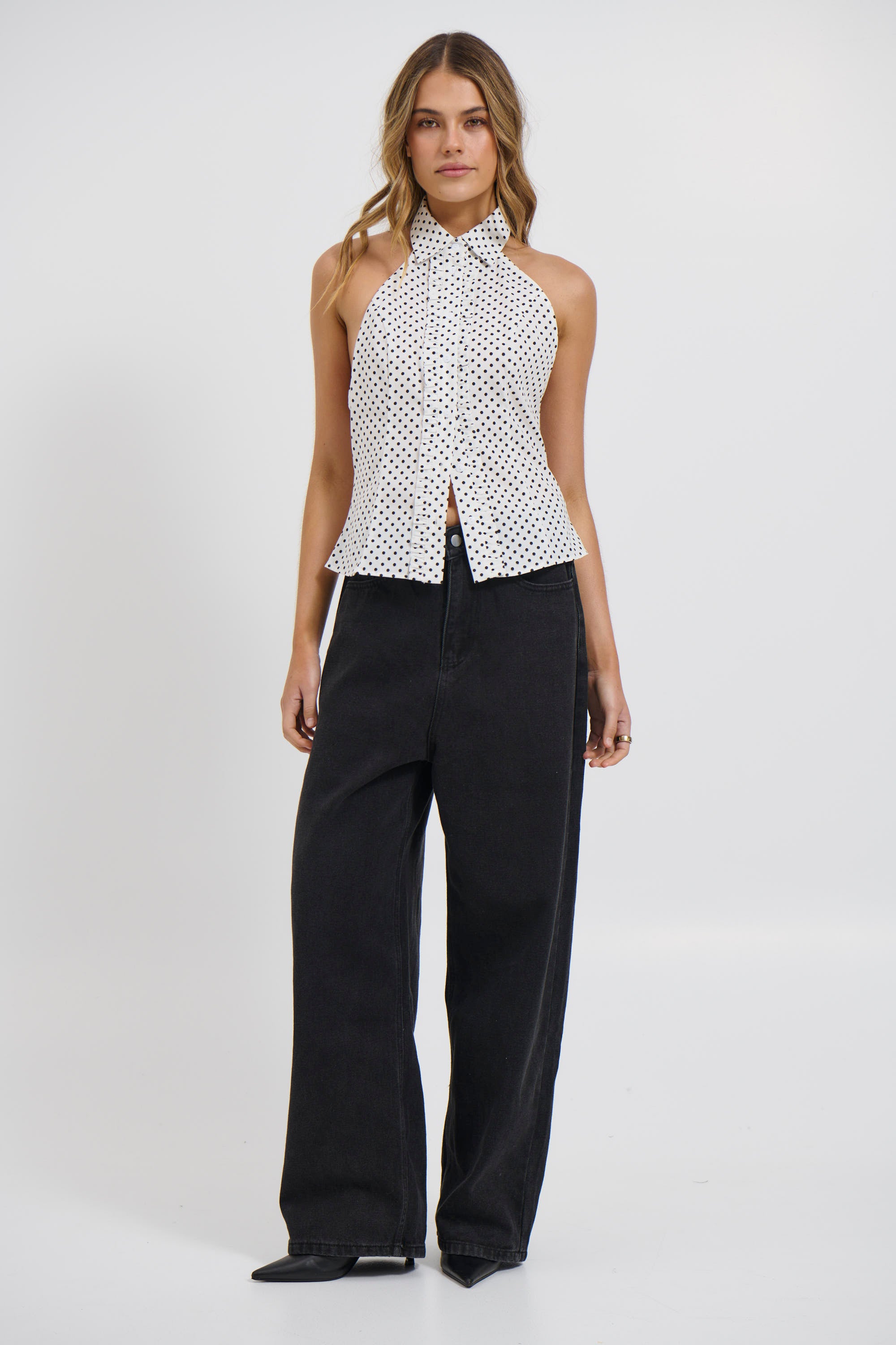Maella Polka Dot Top White
