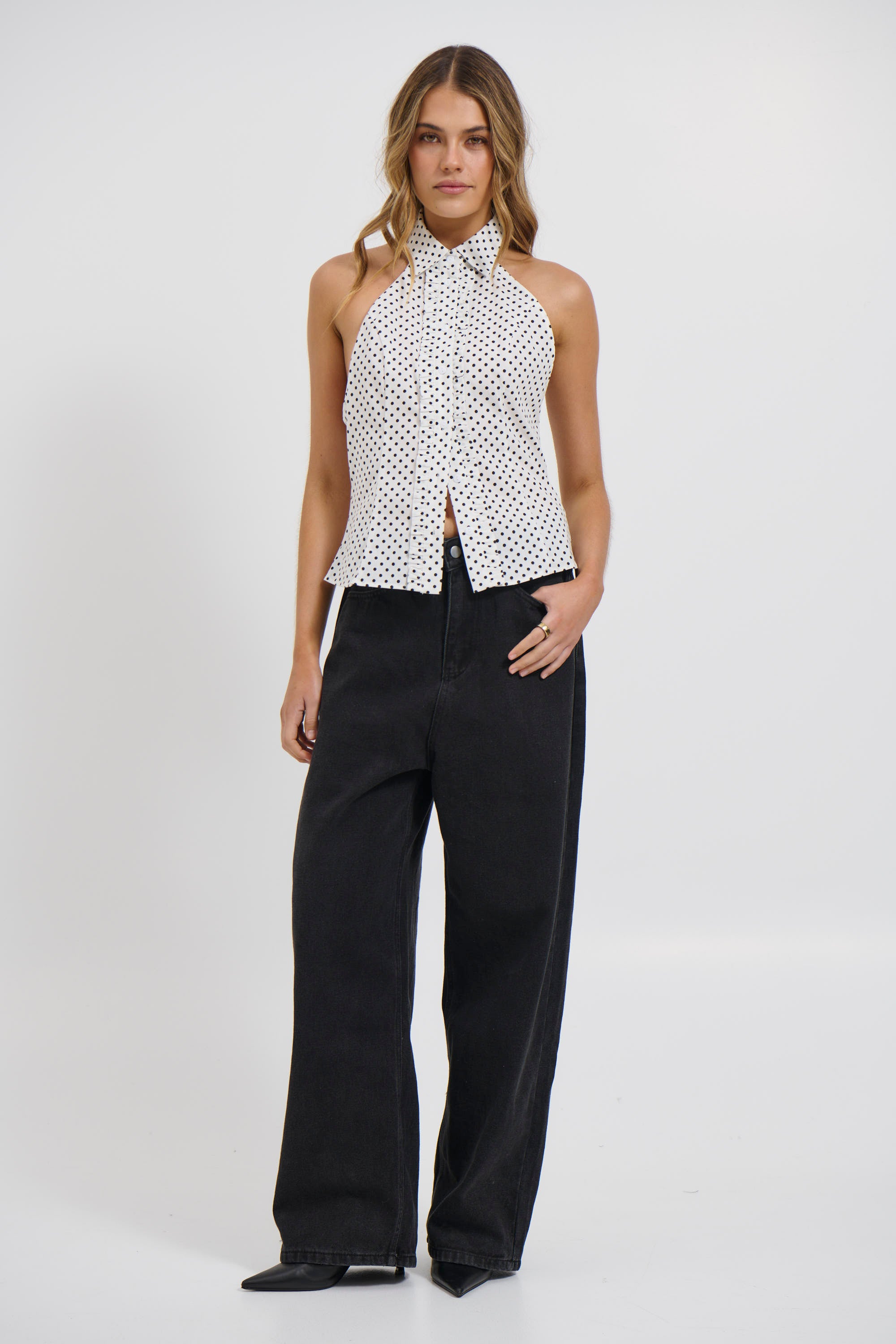 Maella Polka Dot Top White
