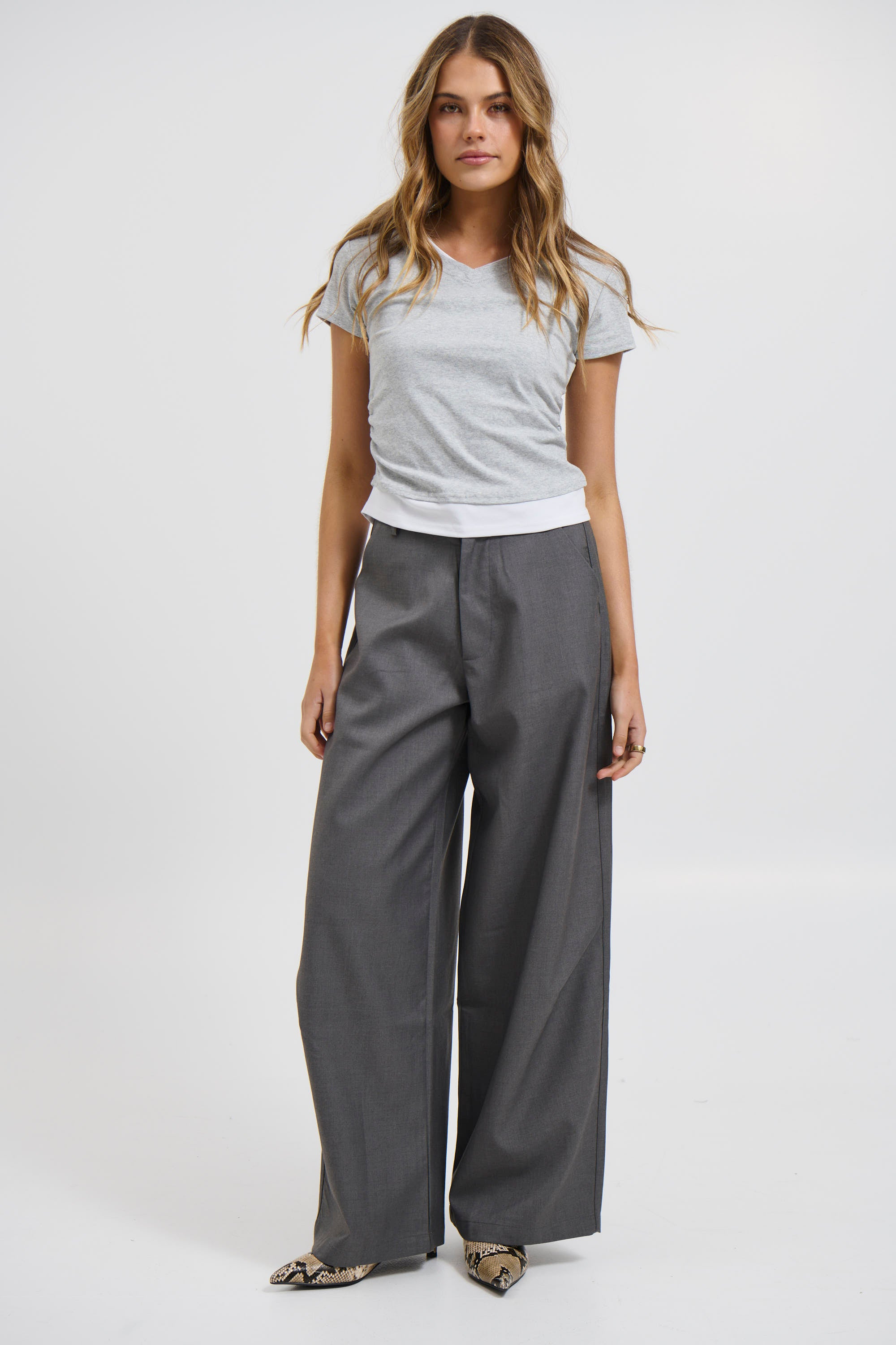 Arlie V Neck Layered Tee Grey